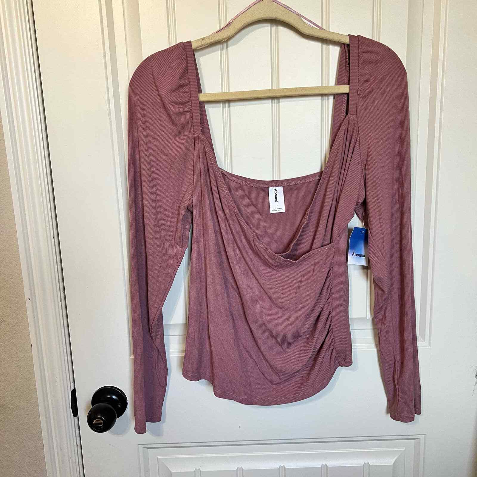Abound Womens Top Pink Long Sleeve Faux Wrap size Large