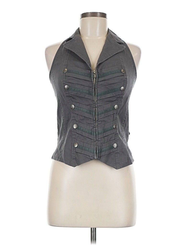 TRIPP NYC Military Halter Corset Vest Top Medium Gray Gothic RARE EUC