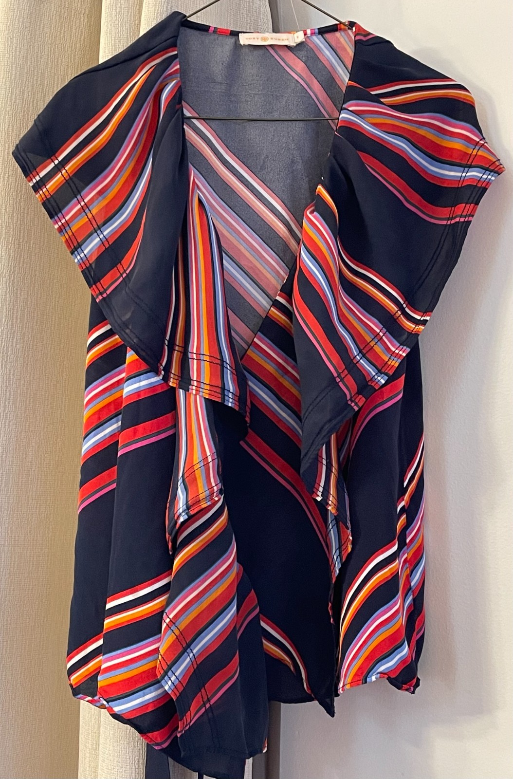 Women’s TORY BURCH Striped Sleeveless Tie Waist Wrap Top Blouse – Size 6