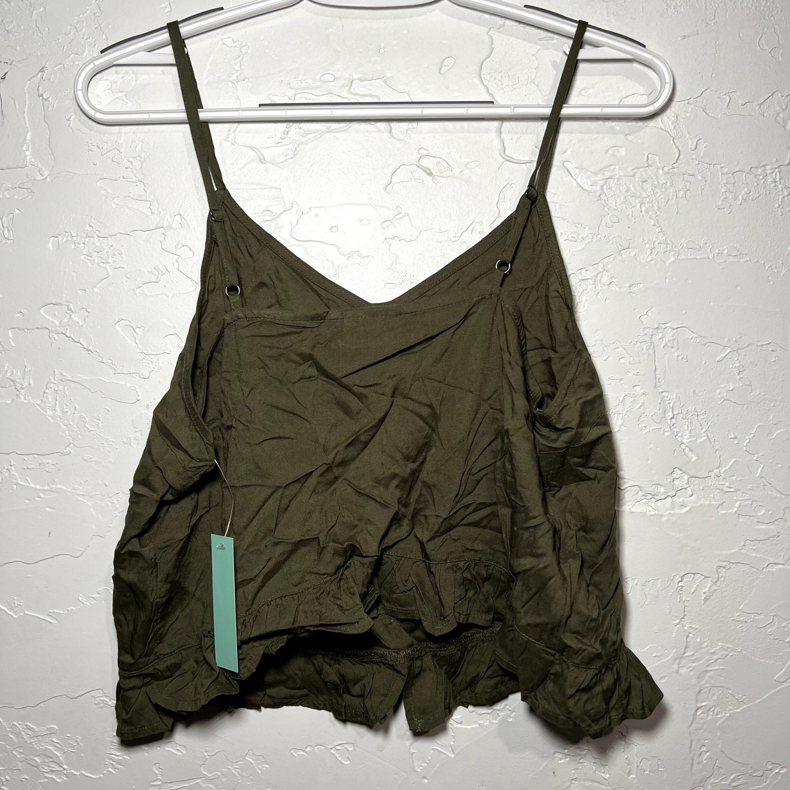 NWT Abound olive green button crop top tank womens medium trendy boho chic
