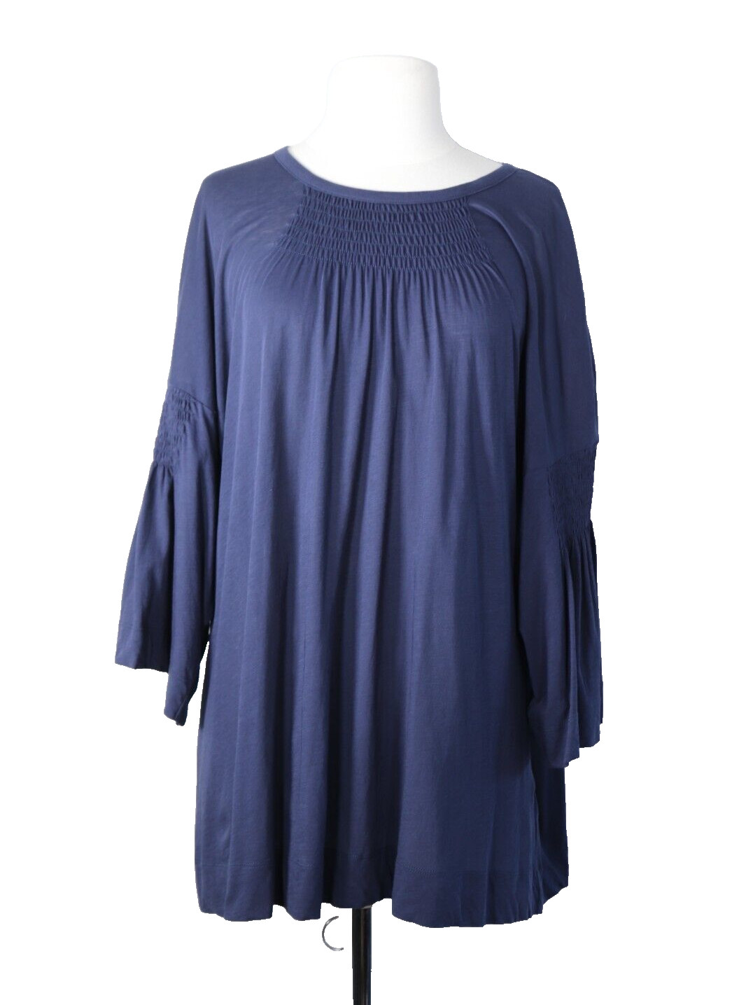 Dries van Noten Women’s Size Medium Blue 100% Cotton Shirred Tunic T-Shirt Top