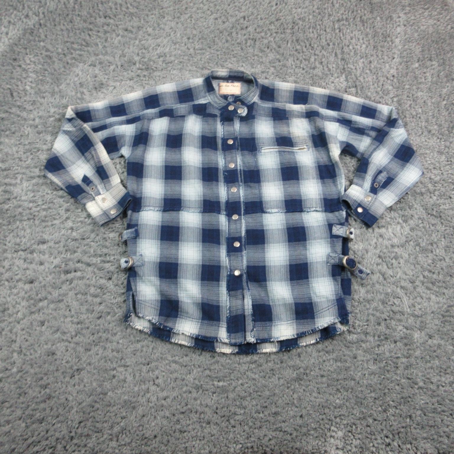 We The Free Tunic Womens S Blue Plaid Button-Up Flannel 100% Cotton Relaxed Fit