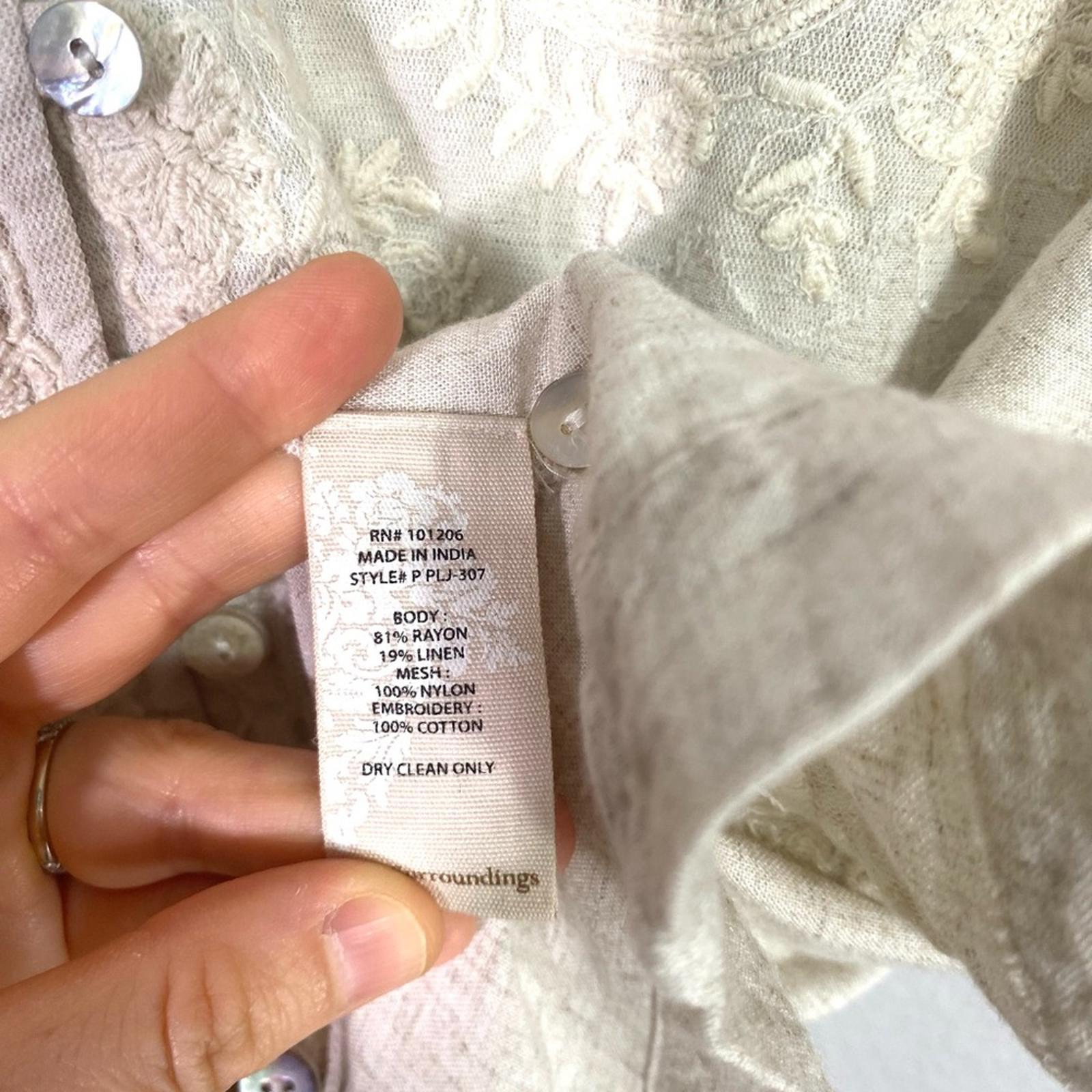 Soft Surroundings Embroidered Beige Natural Linen Tunic Top Size PXS Petite XS