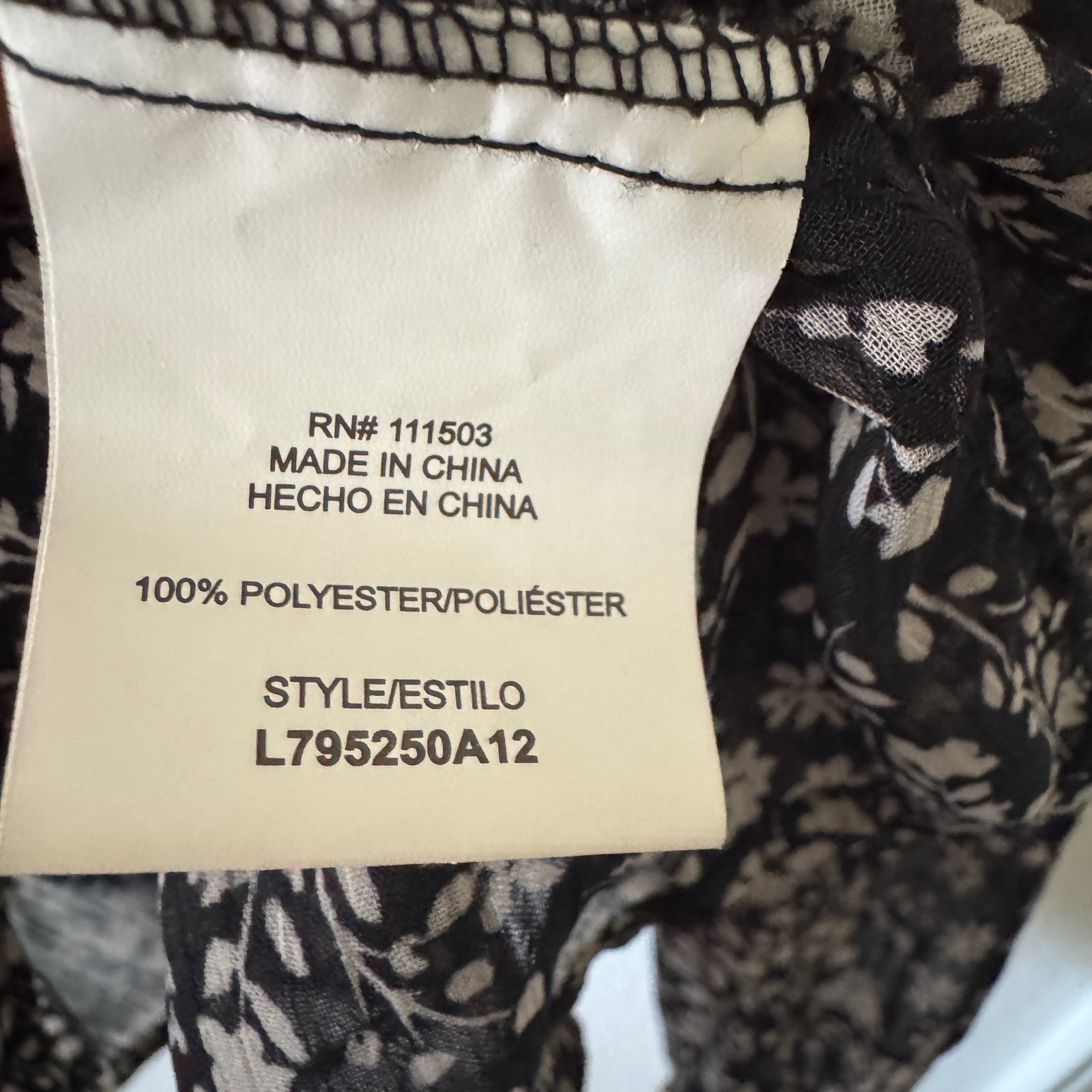 Floral Ruffle Smocked Neck Chiffon Top Black Floral Womens L Boho Fairy Cottage