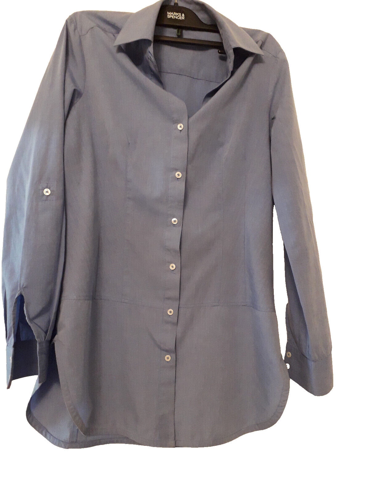 BENETTON XS COTTON THIGH LONG TUNIC /SHIRT/ BLOUSE LONG SLEEVES BLUE