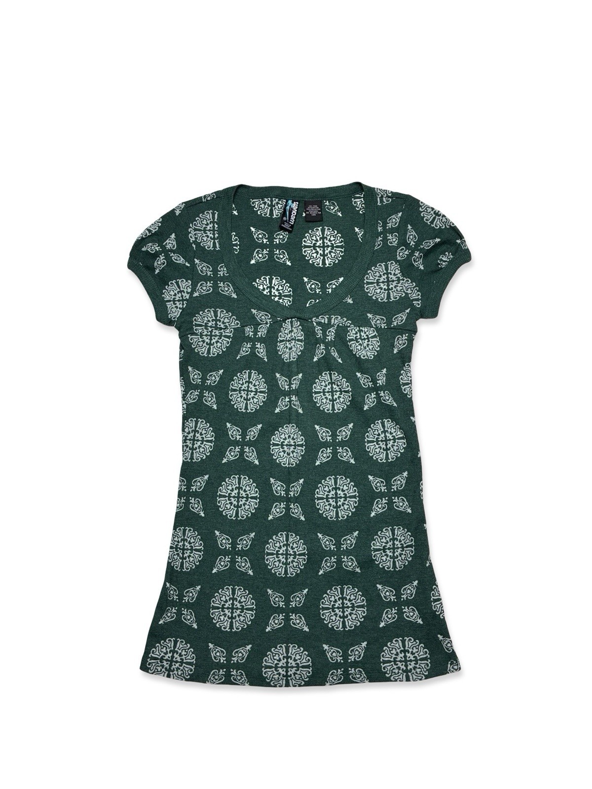 Weavers Women’s Y2K Babydoll Fitted Green Ribbed Top M
