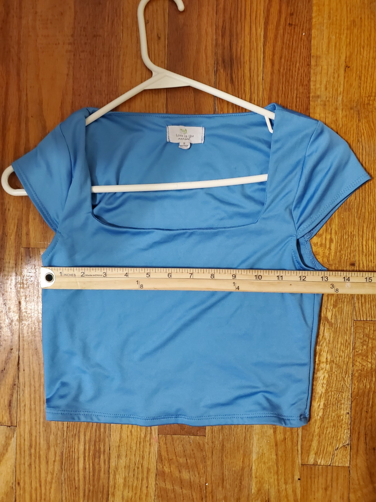 Live In The Moment Crop Top Square-Neck Blue Size Small Women’s Cap Sleeve