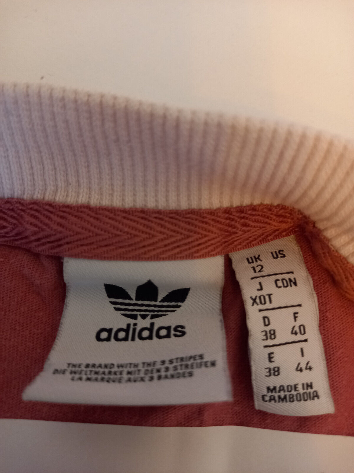 adidas pink white 95% cotton 5% elastane Trefoil T-Shirt. UK women’s size 12