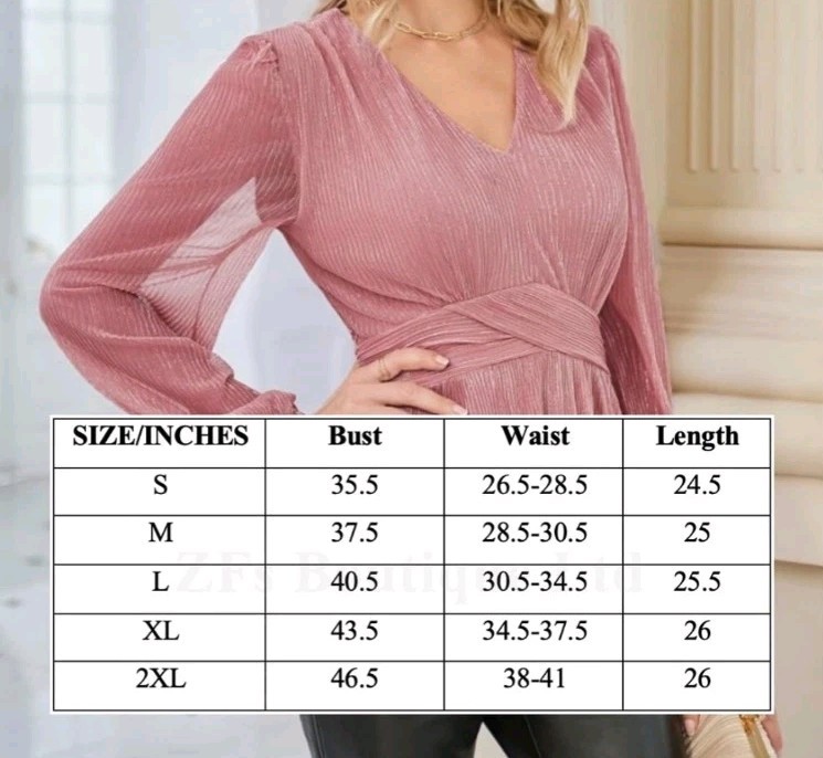 Grace Karin V-Neck Lantern Sleeved Peplum Tops, Pink, Size Small