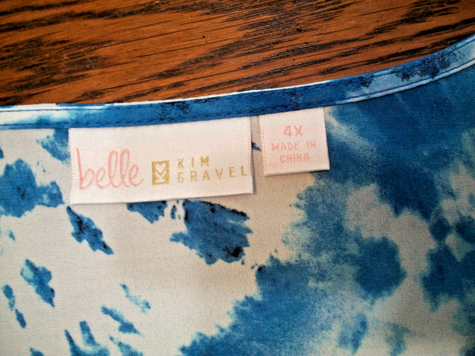 BELLE~KIM GRAVEL~PLUS 4X BLUE WHITE TIE-EYE KIMONO STYLE RELAXED BOHO TOP BLOUSE