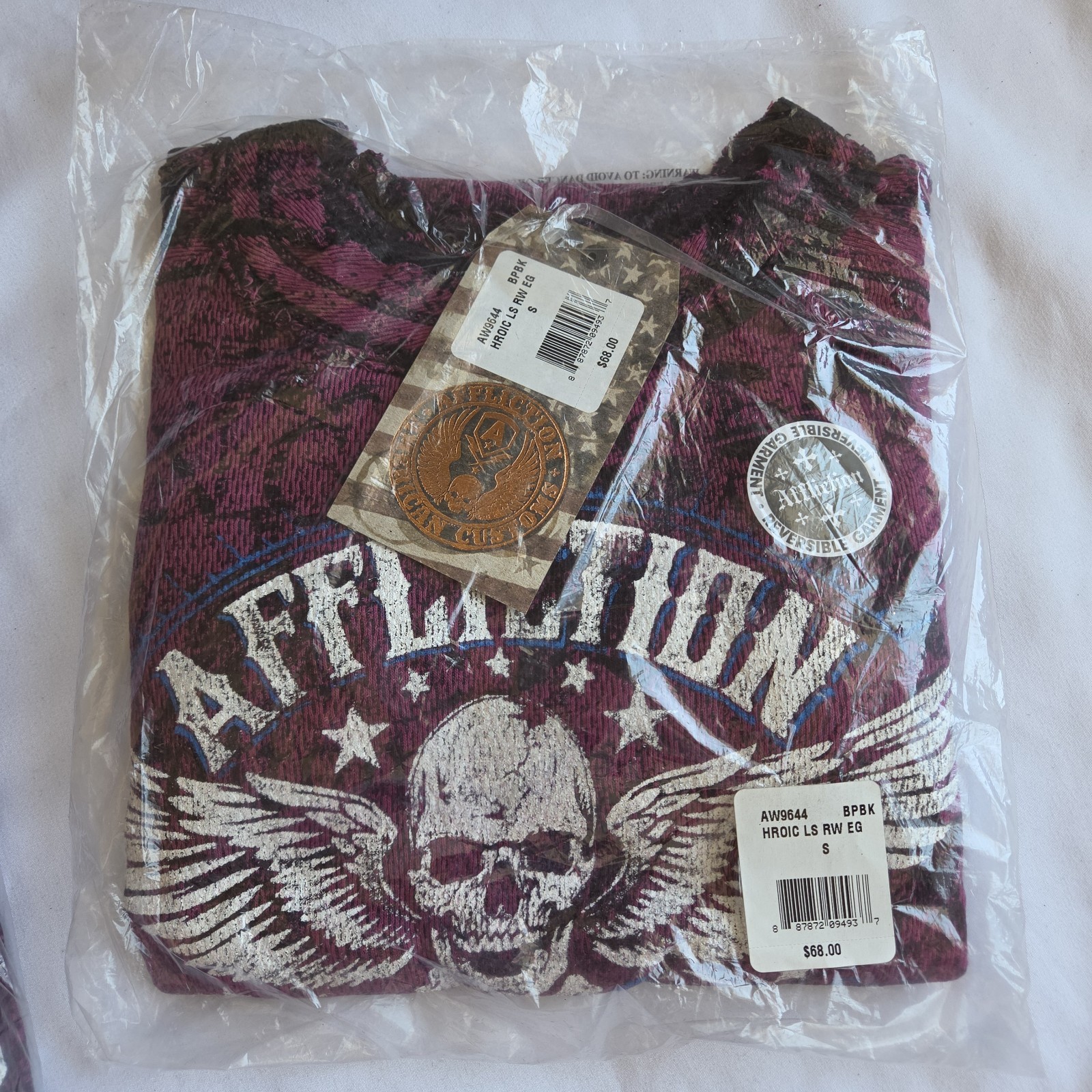 Affliction AC Heroic Reversible Y2K Grunge Biker S Purple Long Sleeve T-Shirt