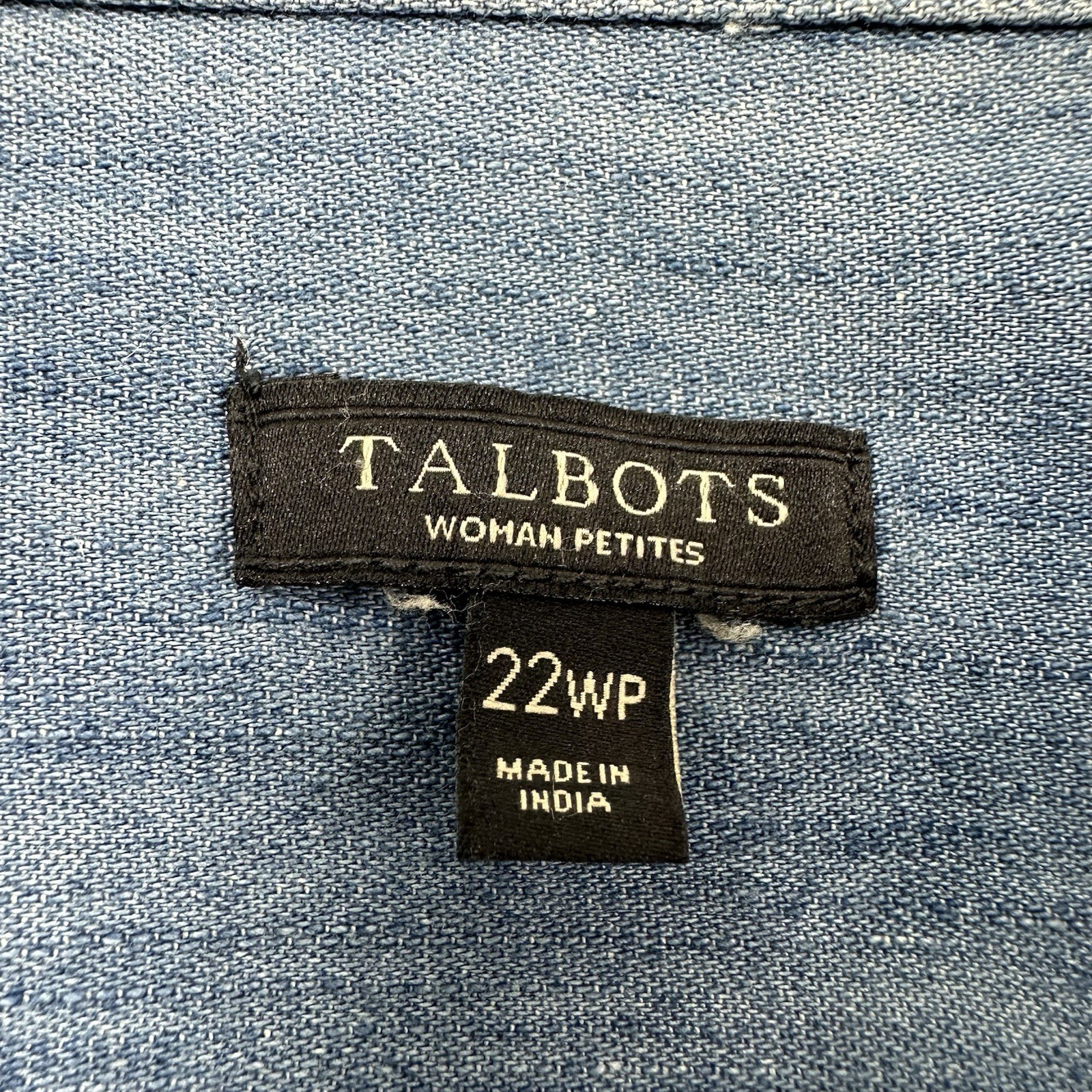 Talbots Denim Button Up Shirt Womens 22WP Petite Roll-Tab Blue Vintage Look