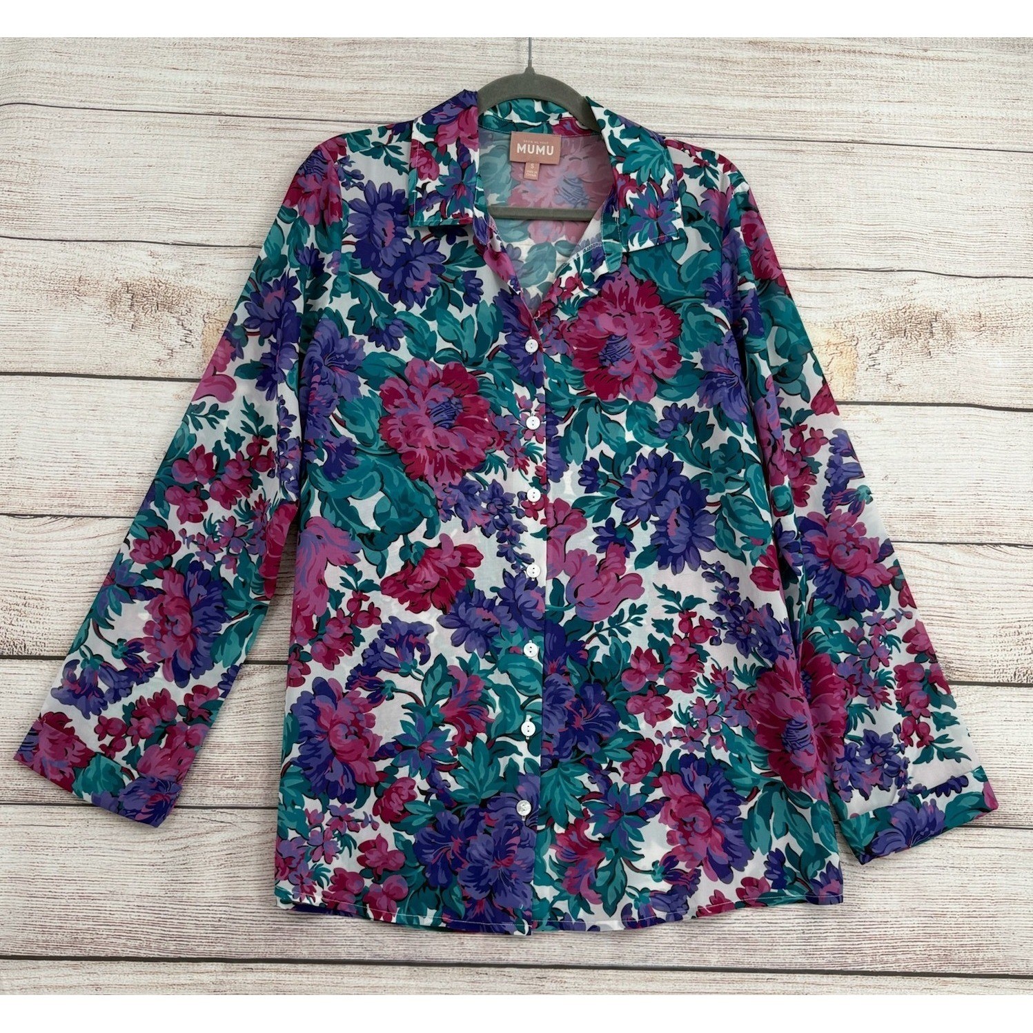 Show Me Your Mumu Smith Button Down Women Small Magenta Blooms Floral MF3-4834