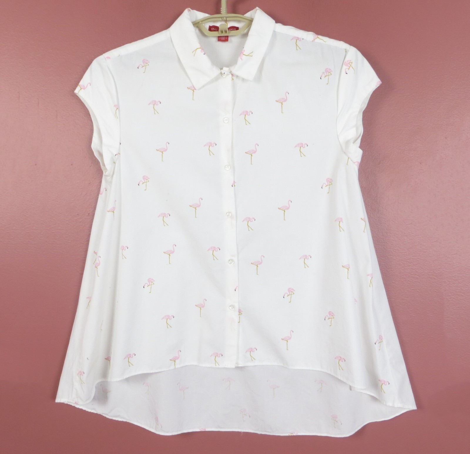 SAKS FIFTH AVENUE Women Lightweight Cotton Blouse Multicolor Flamingo XS