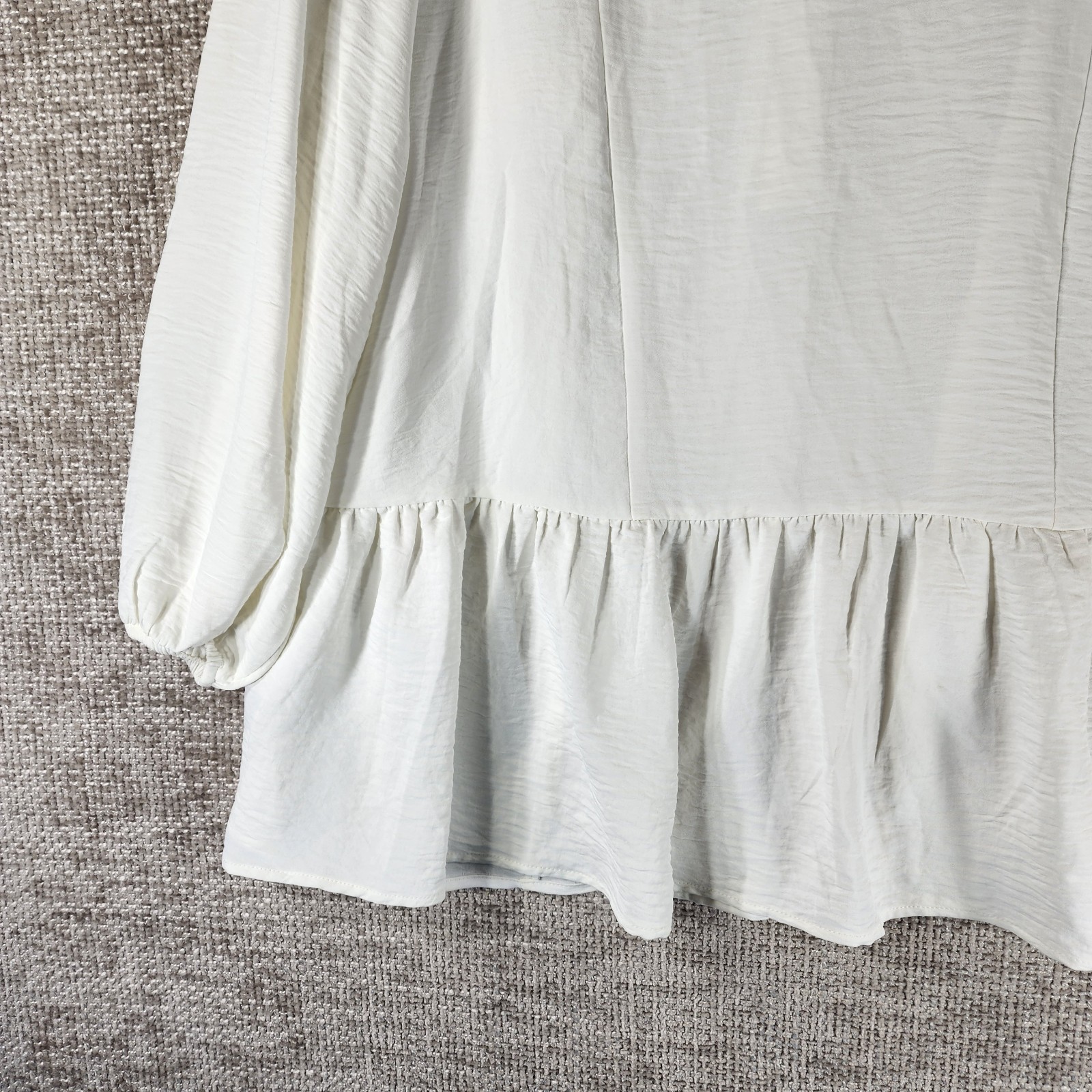 Fred David 1/2 Button Popover Blouse Womens 3X Ivory Peplum Ruffle Collar NWT