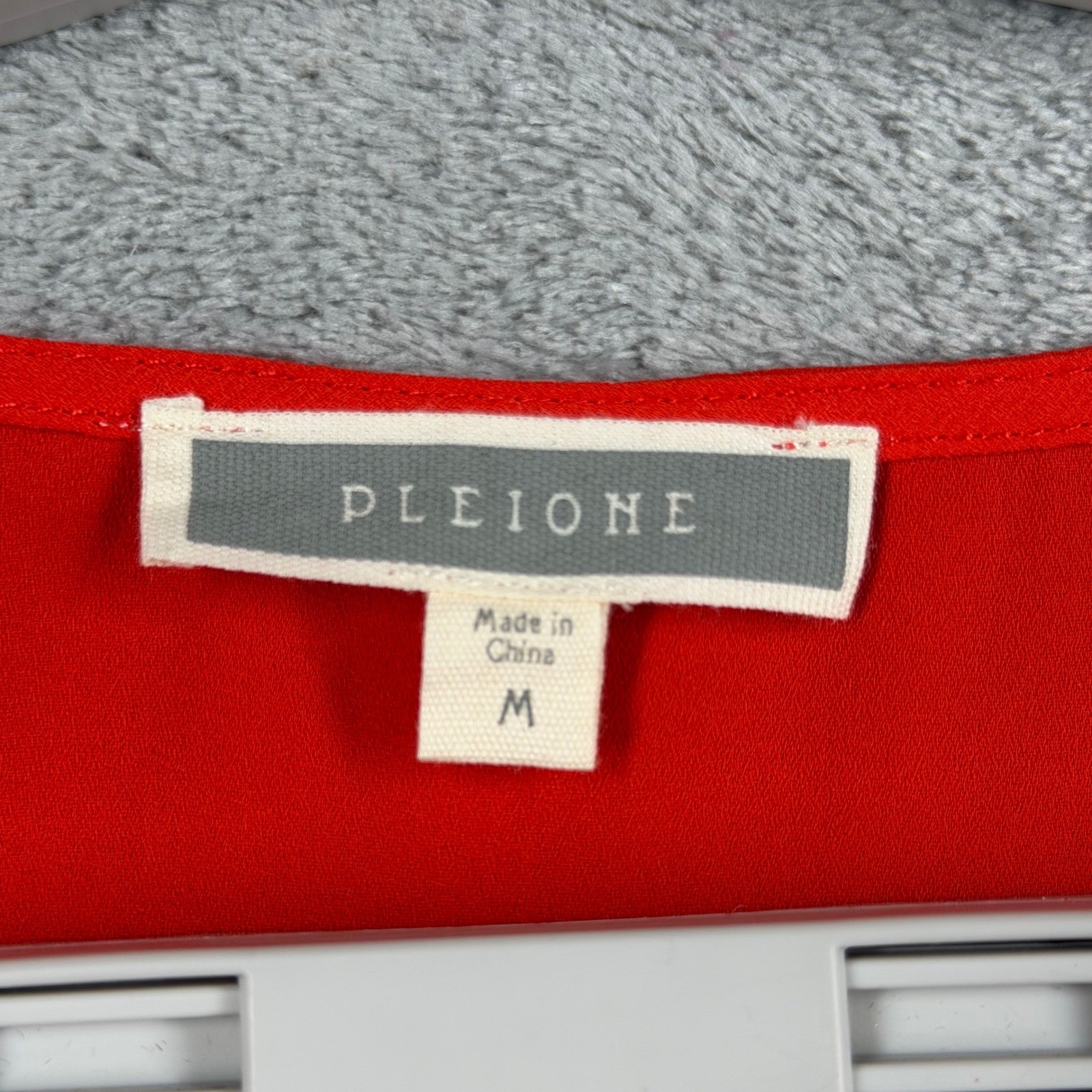 Pleione Red Faux Wrap Blouse Medium High Low Drape Top Minimalist Office Siren