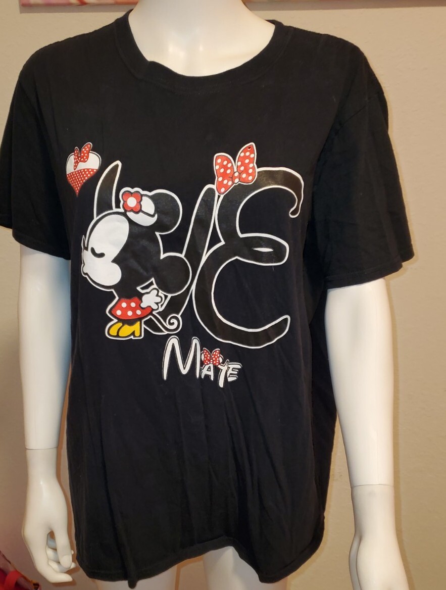 GILDAN RING SPUN BLACK HALF OF LOVE SOULMATE MINNIE MOUSE COUPLES SHIRT LARGE
