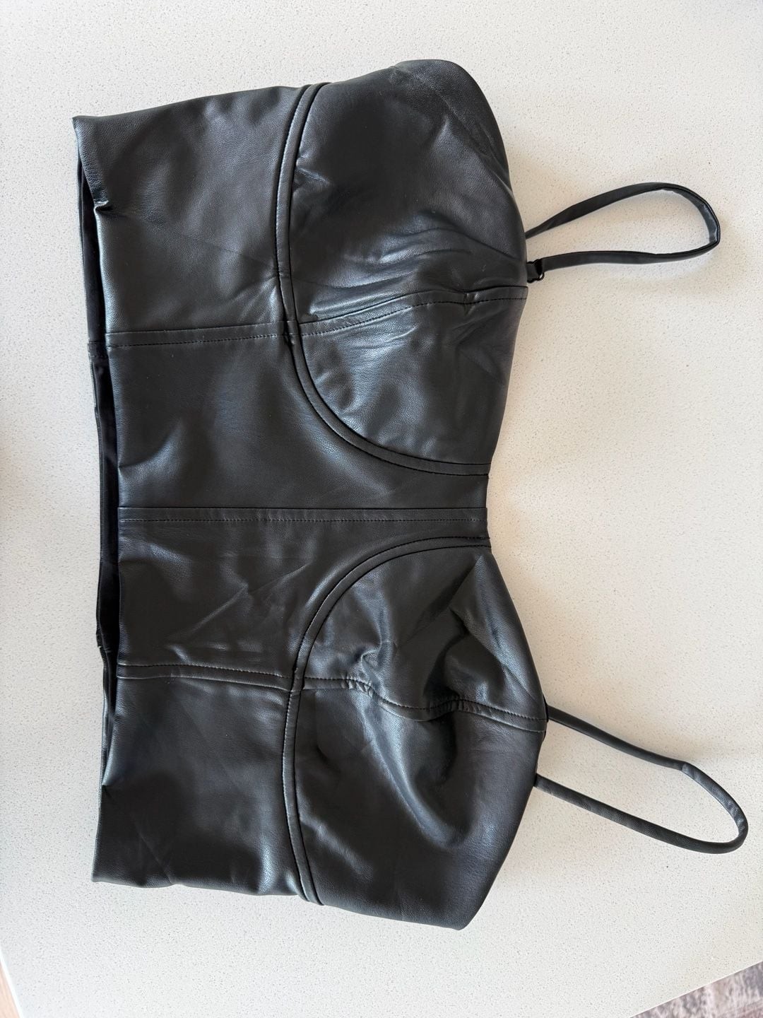 Express Body Contour Black Faux Leather Bustier Crop Top