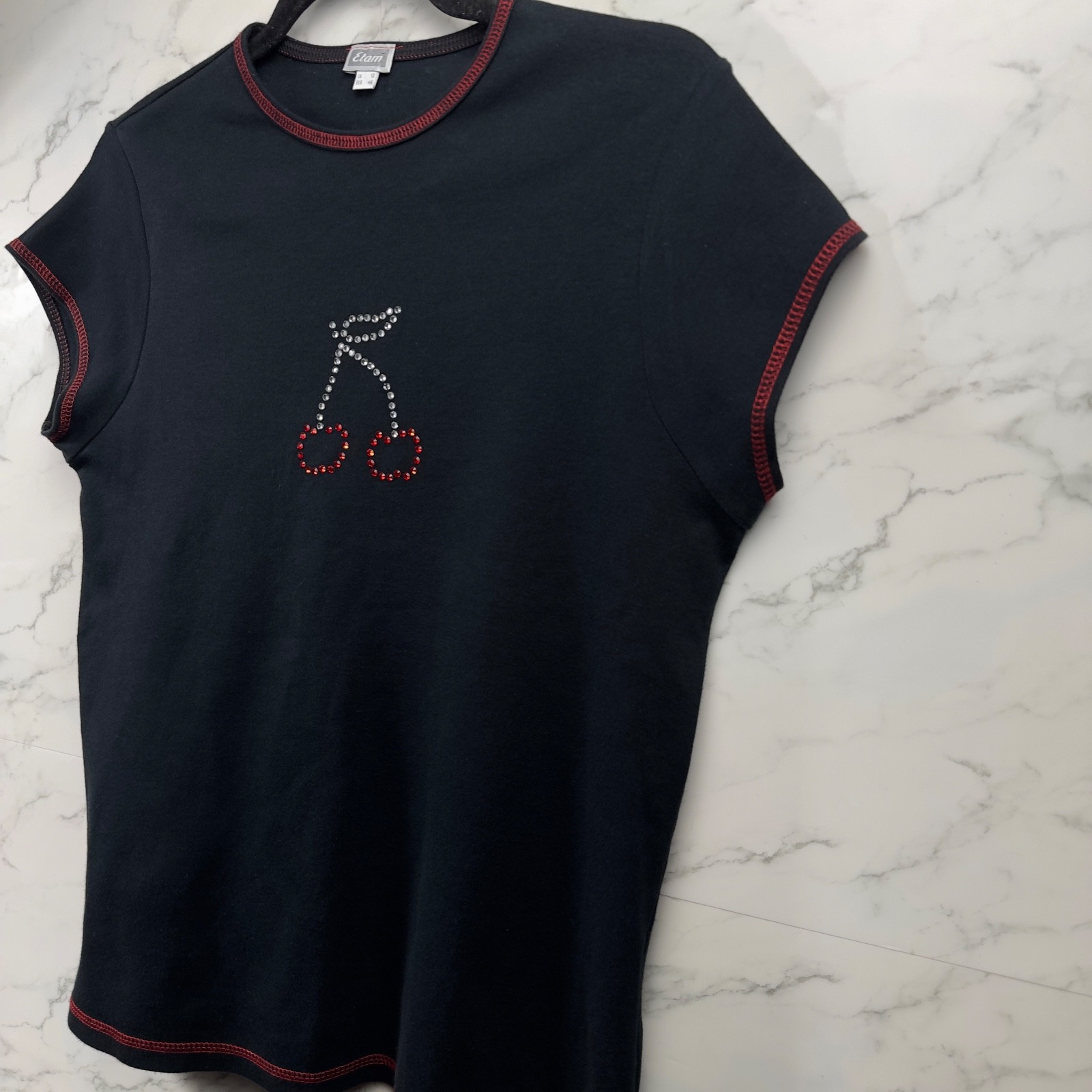 Etam Diamant Cherry Y2K T-shirt Top UK 18 EUR 46 Condition +4/5