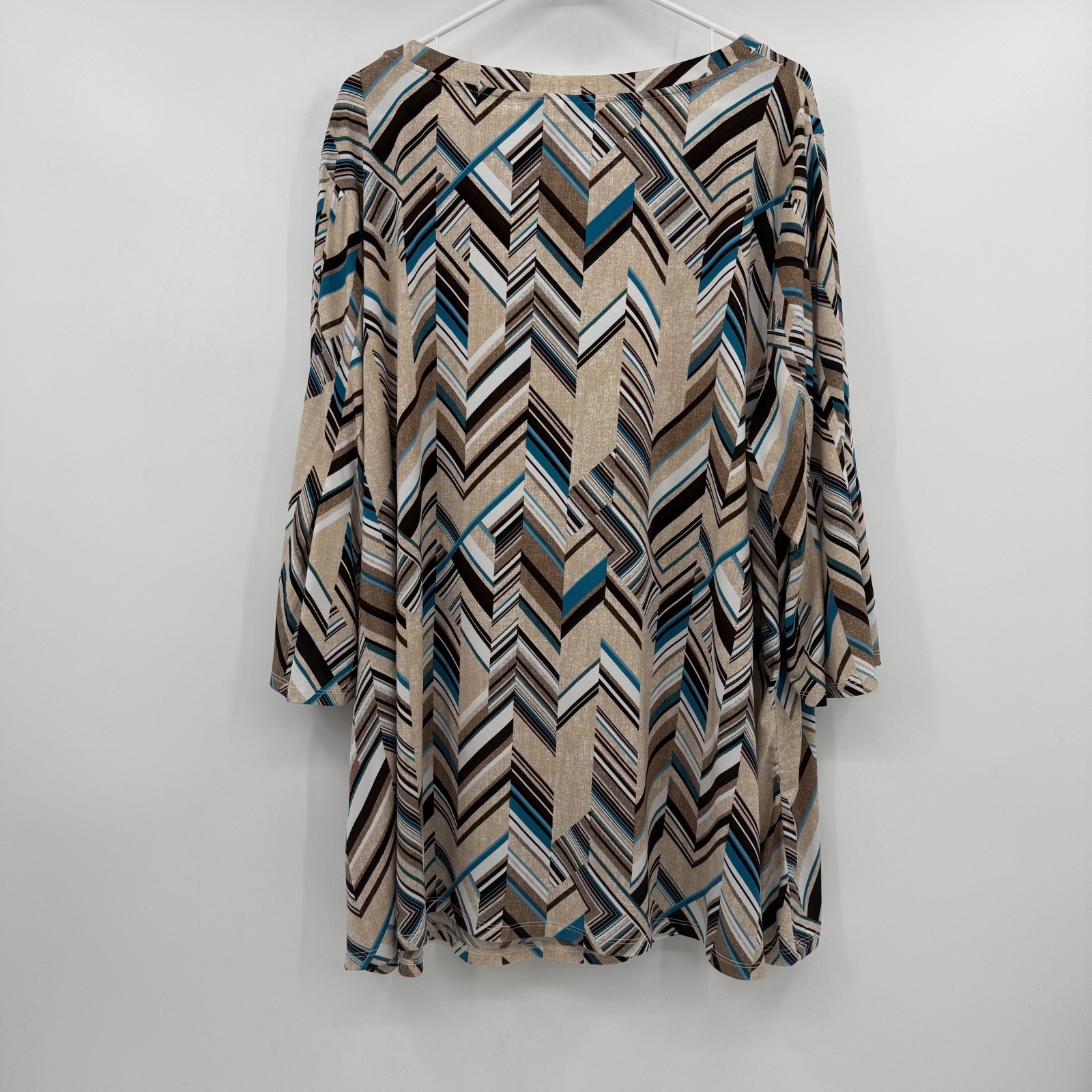 Any Wear By Catherines Top Women 3X Beige Stretch 3/4 Sleeves Tunic Aztec Casual