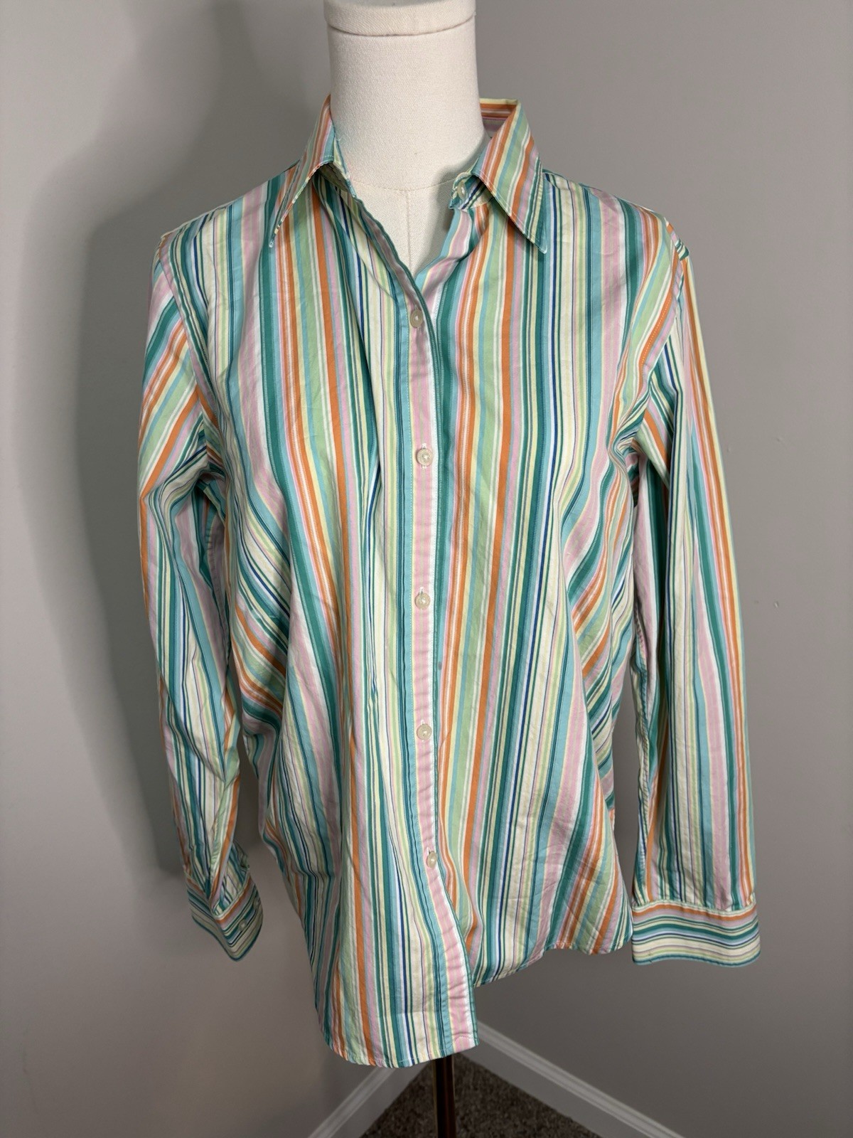 Lauren Ralph Lauren Vintage Pastel Striped Button Down SIZE M With Spot
