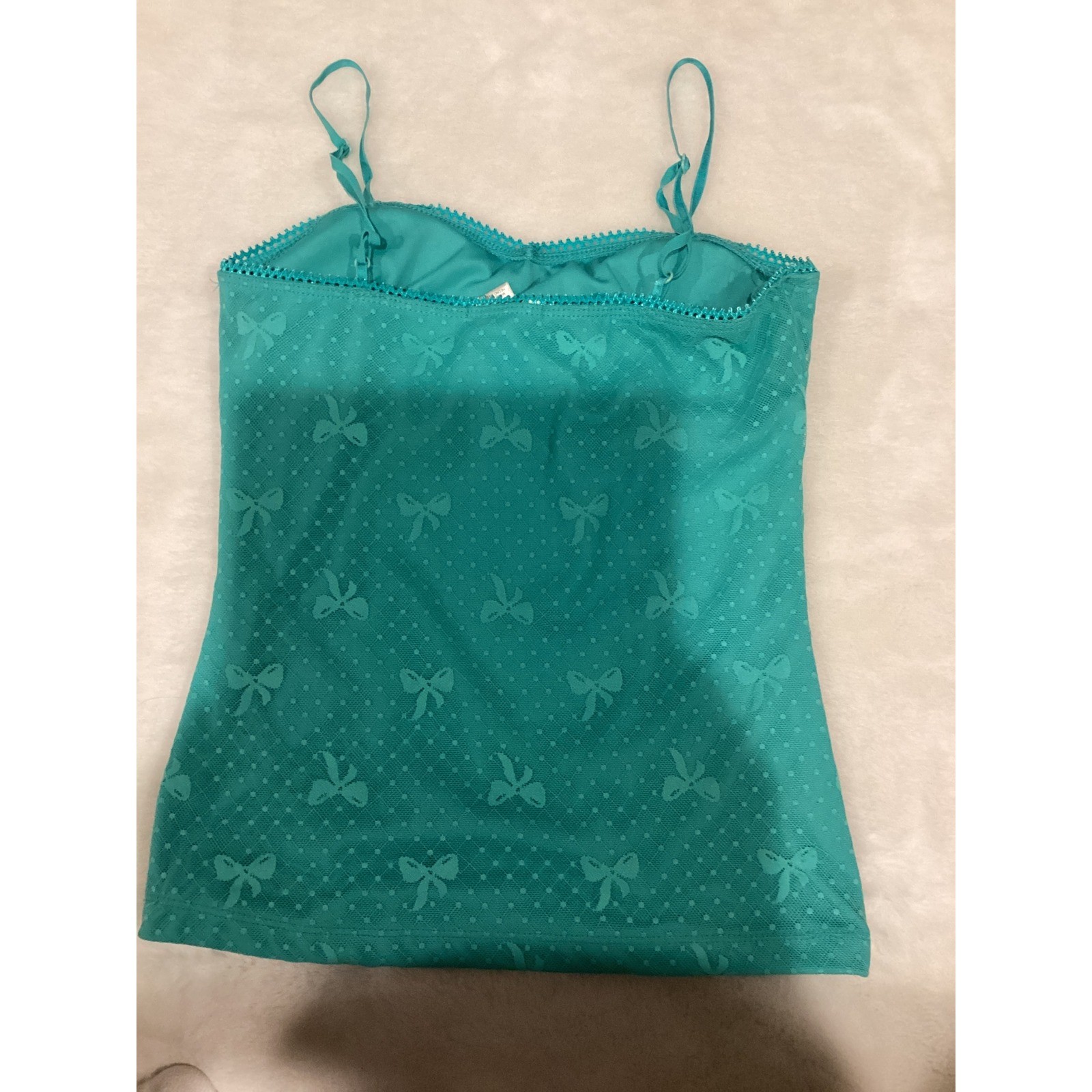 Bozzolo Teal Green Lace Bow Polka Dot Camisole Corset Top Small RT8170