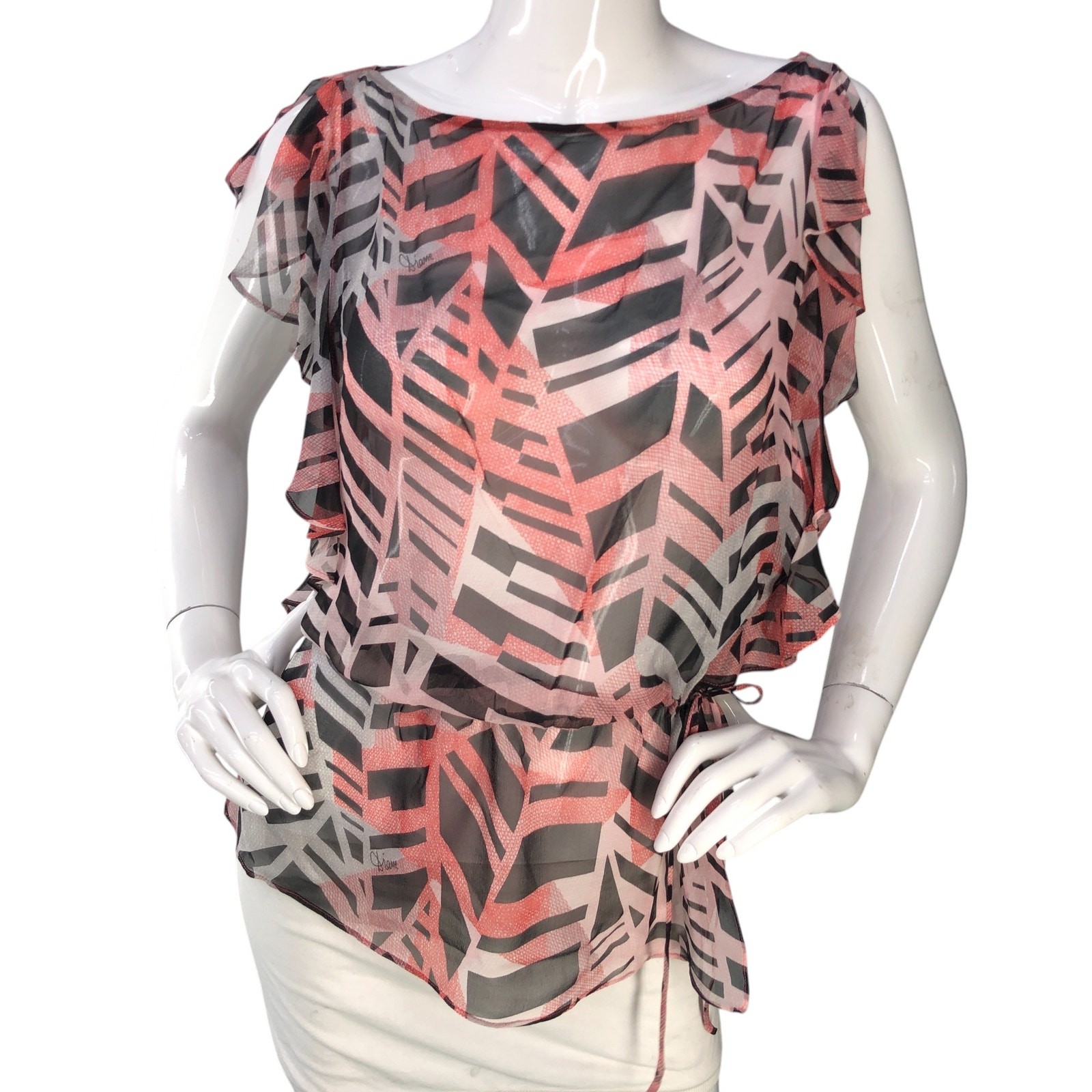Diane Von Furstenberg DVF Womens Size 6 Top Sheer Drawstring Waist *NO CAMI