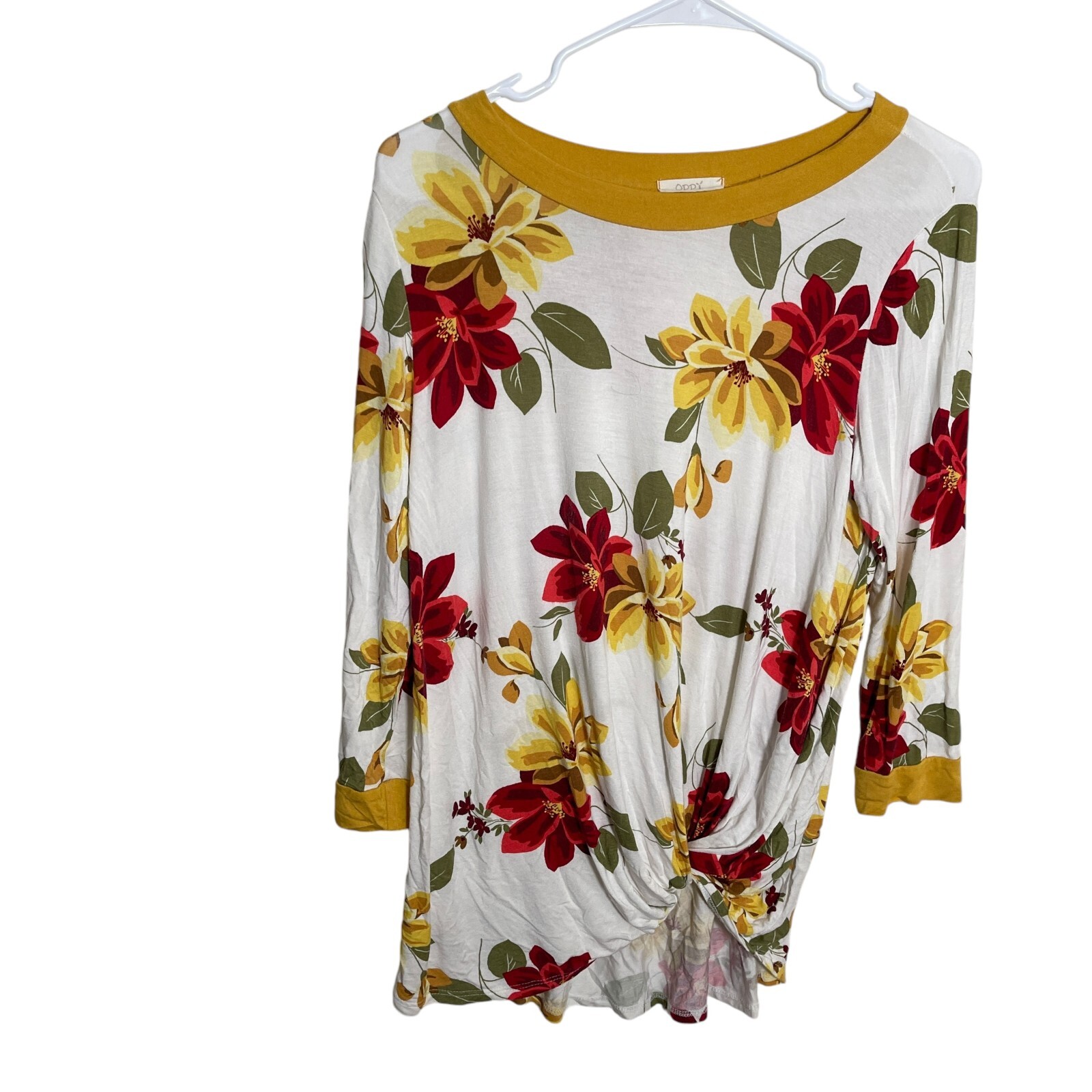 Oddy Blouse Women’s Small White Colorful Floral Round Neck Casual Boho Top