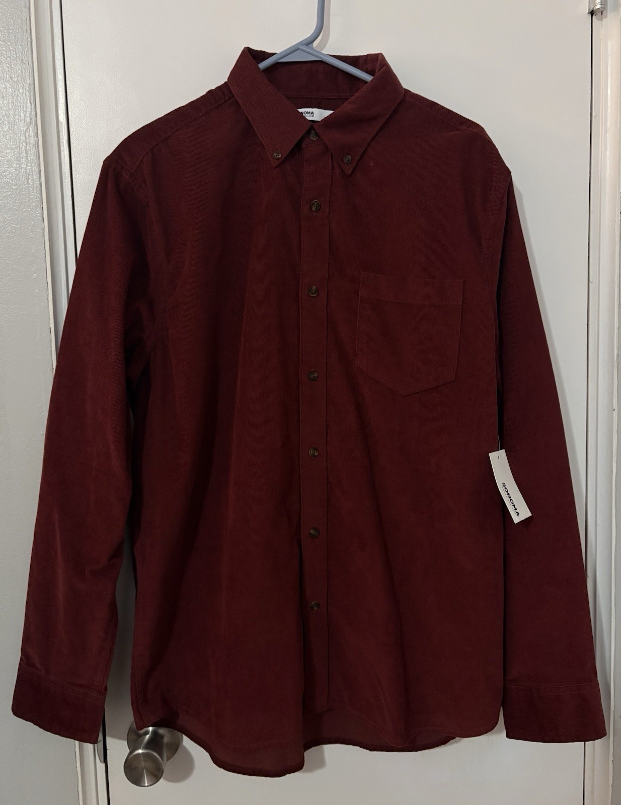 Sonoma The Perfect Length Shirt Standard Fit Burgandy Button Down Womens Large