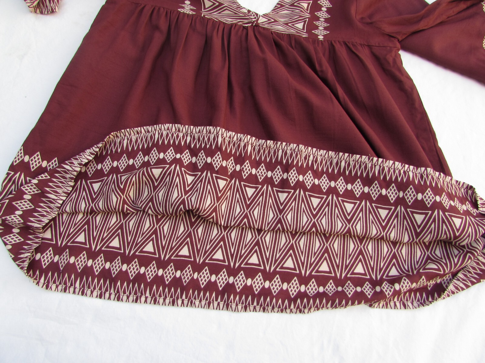 World Market Women’s Top Blouse Kimono Tunic Boho Rayon Print Maroon Size S/M