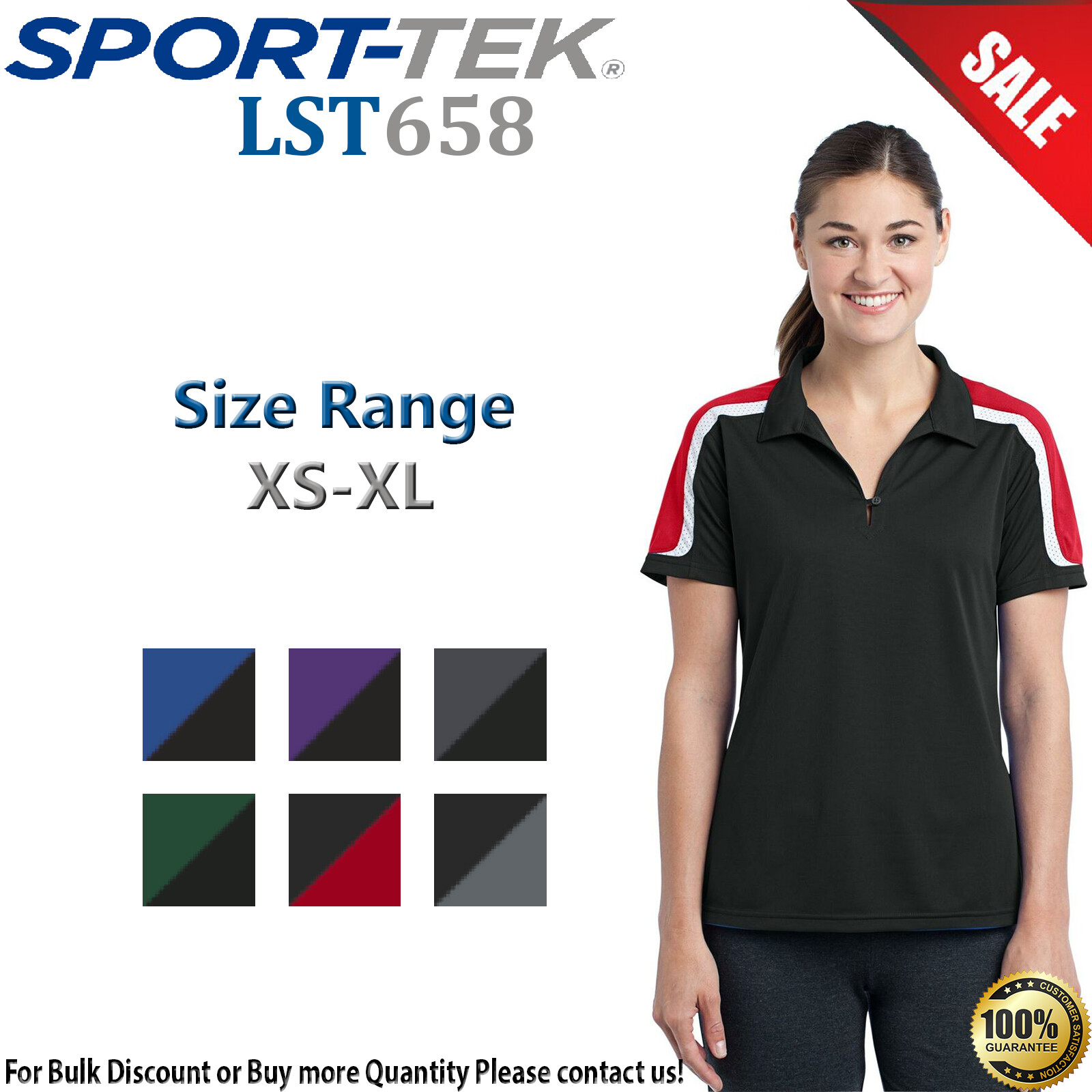 Sport-Tek Womens Short Sleeve Tricolor Shoulder Micropique Polo Shirt LST658
