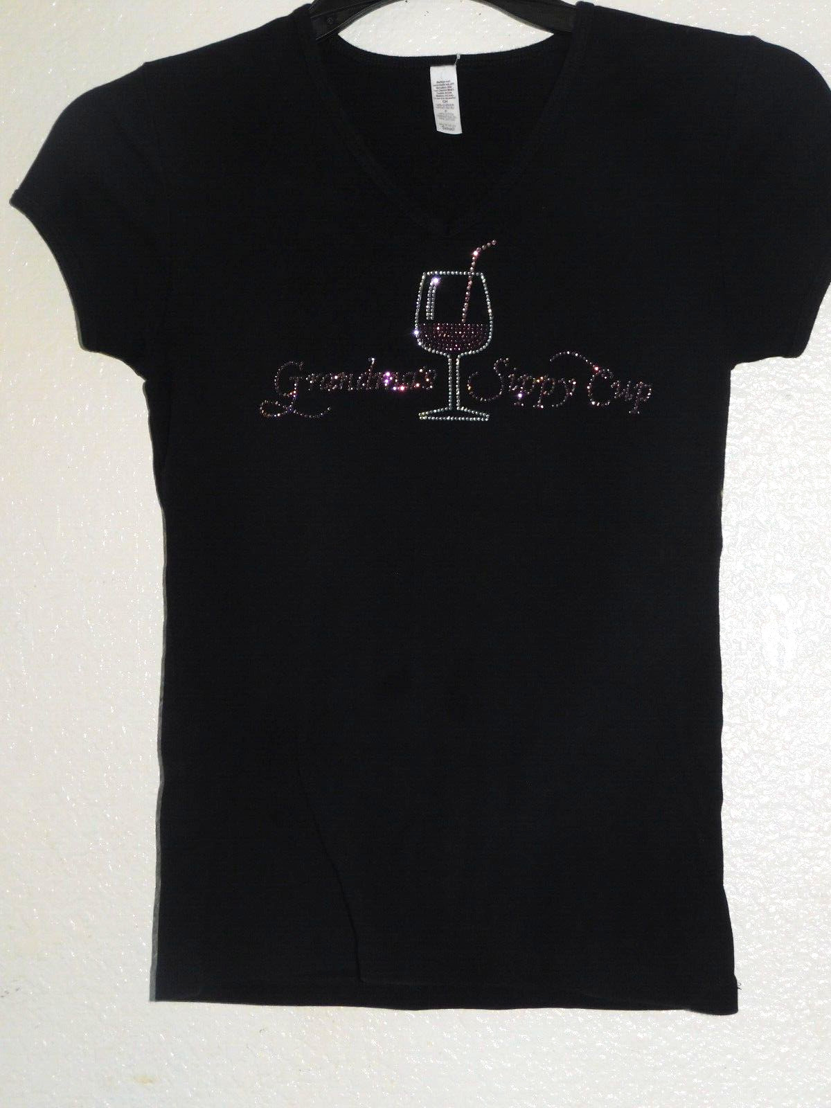 Womens Small Black T-Shirt Grandmas Sippy Cup w/ Wine Glass