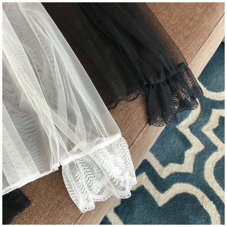 Lady Lace Shirt Tops Mesh Sheer Peter Pan Collar Blouse Lolita Flare Sleeve Sexy