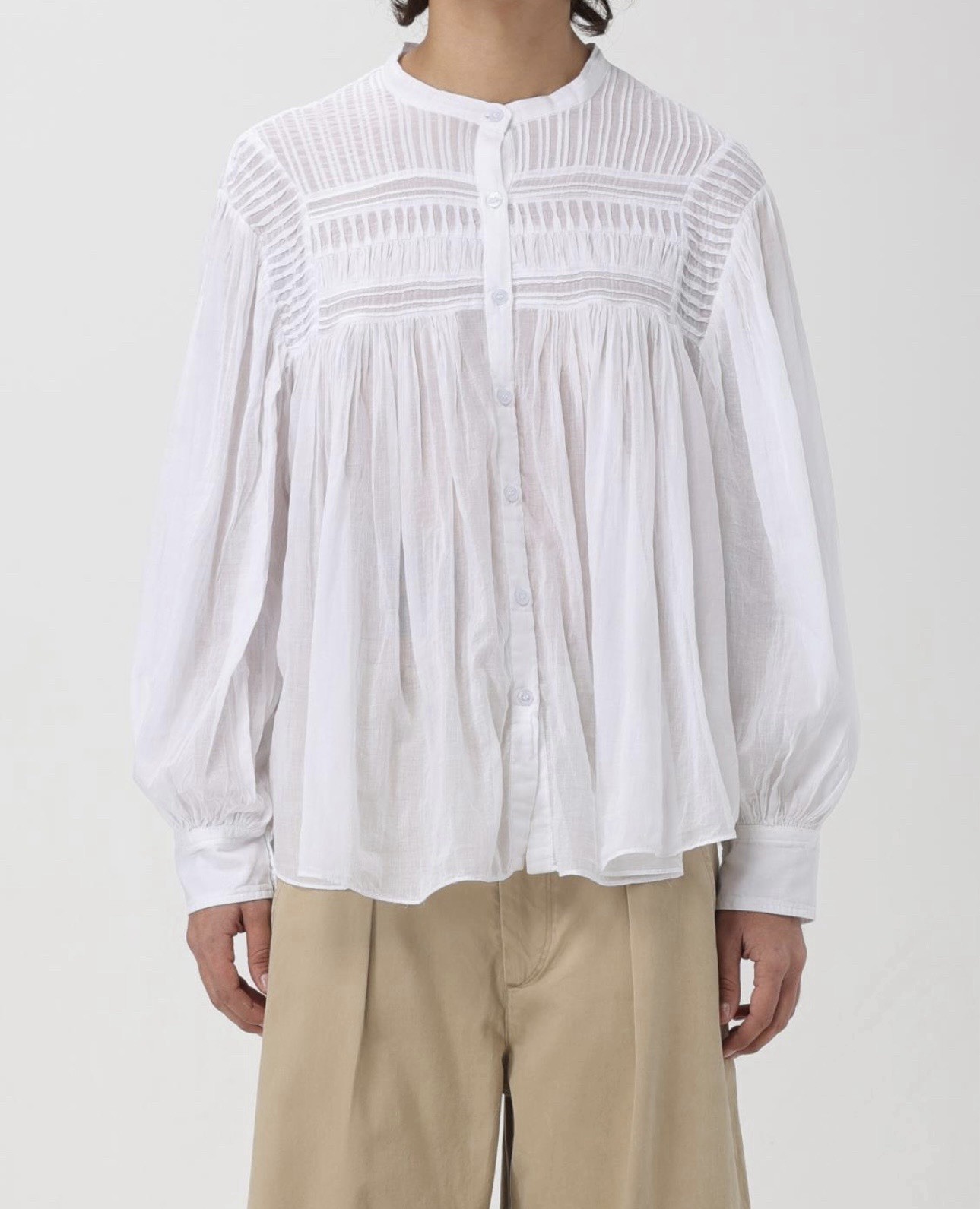 Marant Étoile White Pintuck Pleated Long Sleeve Button Blouse Top Size 36(S)