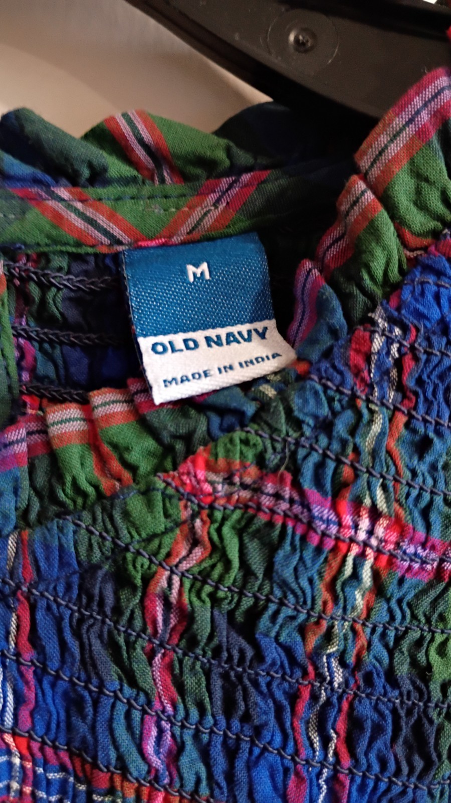 Old Navy Women’s Plaid Peplum Blouse M Blue/Green/Red Round Neck Button