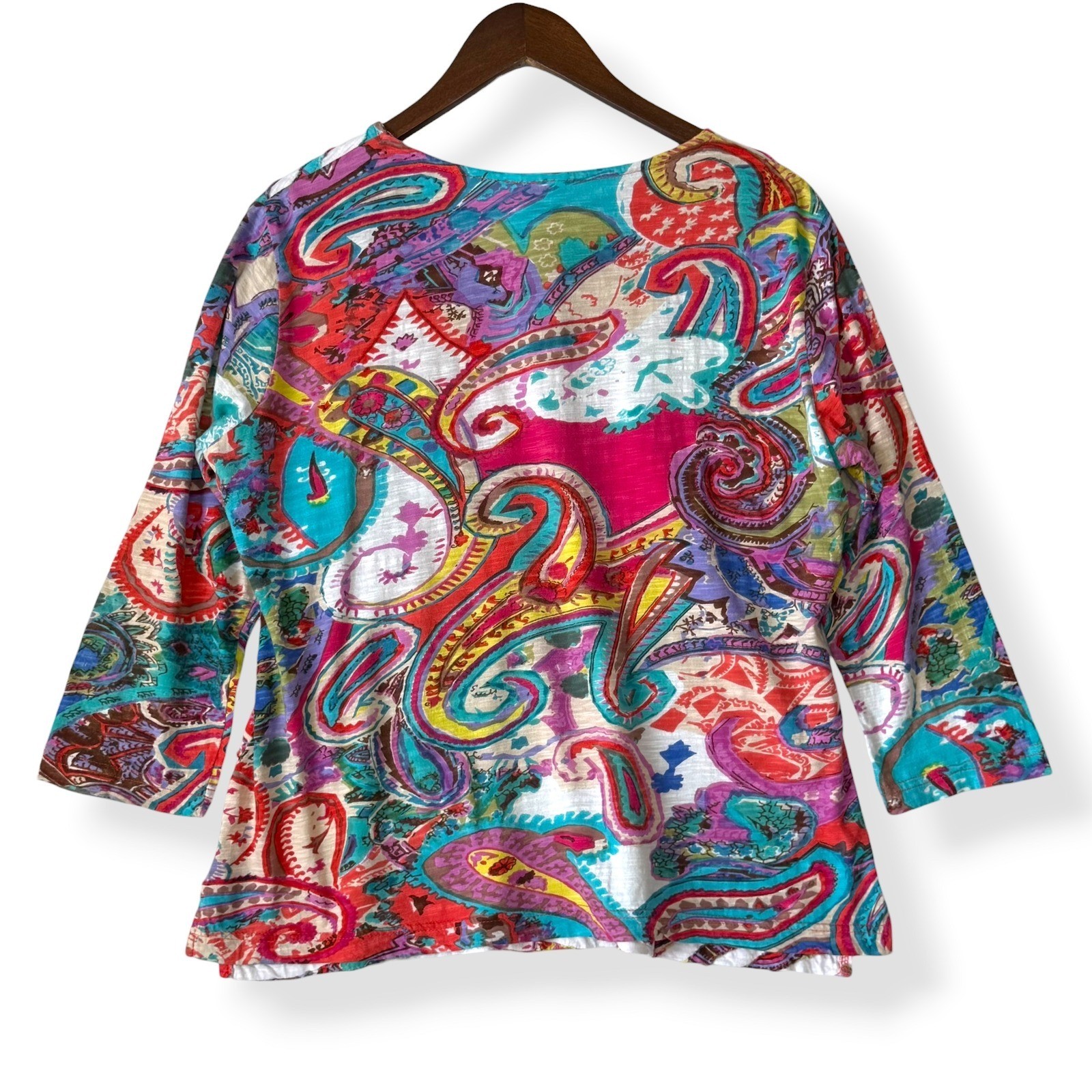 Parsley & Sage Tunic L 100% Cotton Art to Wear V-Neck Texture Psychedelic Multi