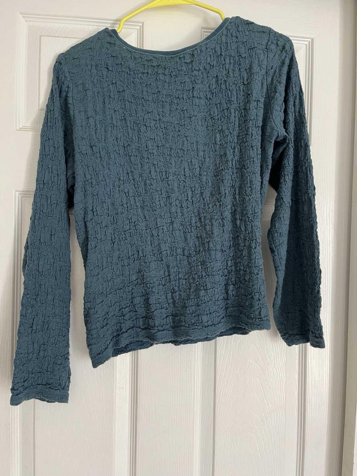 J Jill Women’s Solid Medium Petite Long Sleeve Top Blouse Blue U neck