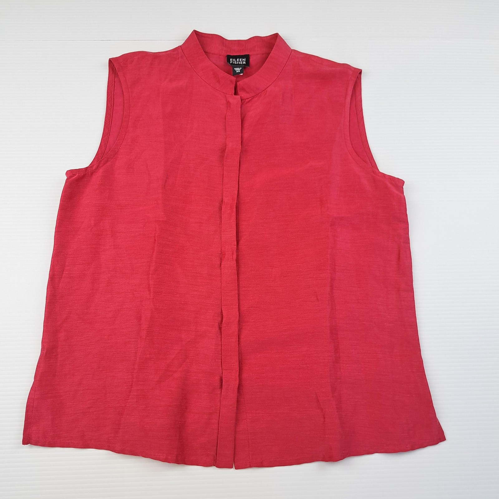 Eileen Fisher Shirt Womens XS Red Linen Silk Sleeveless Button Front Blouse Top