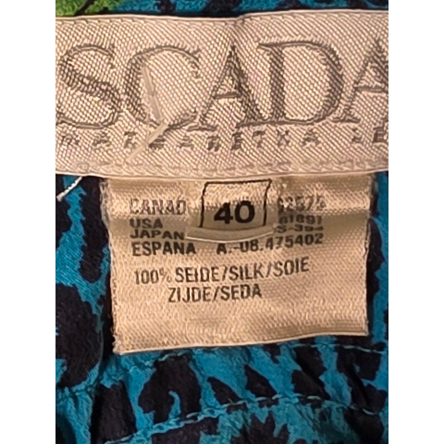 Escada Margaretha Ley 100% Silk Tiger Print Blouse Blue Green EU 40 US 8