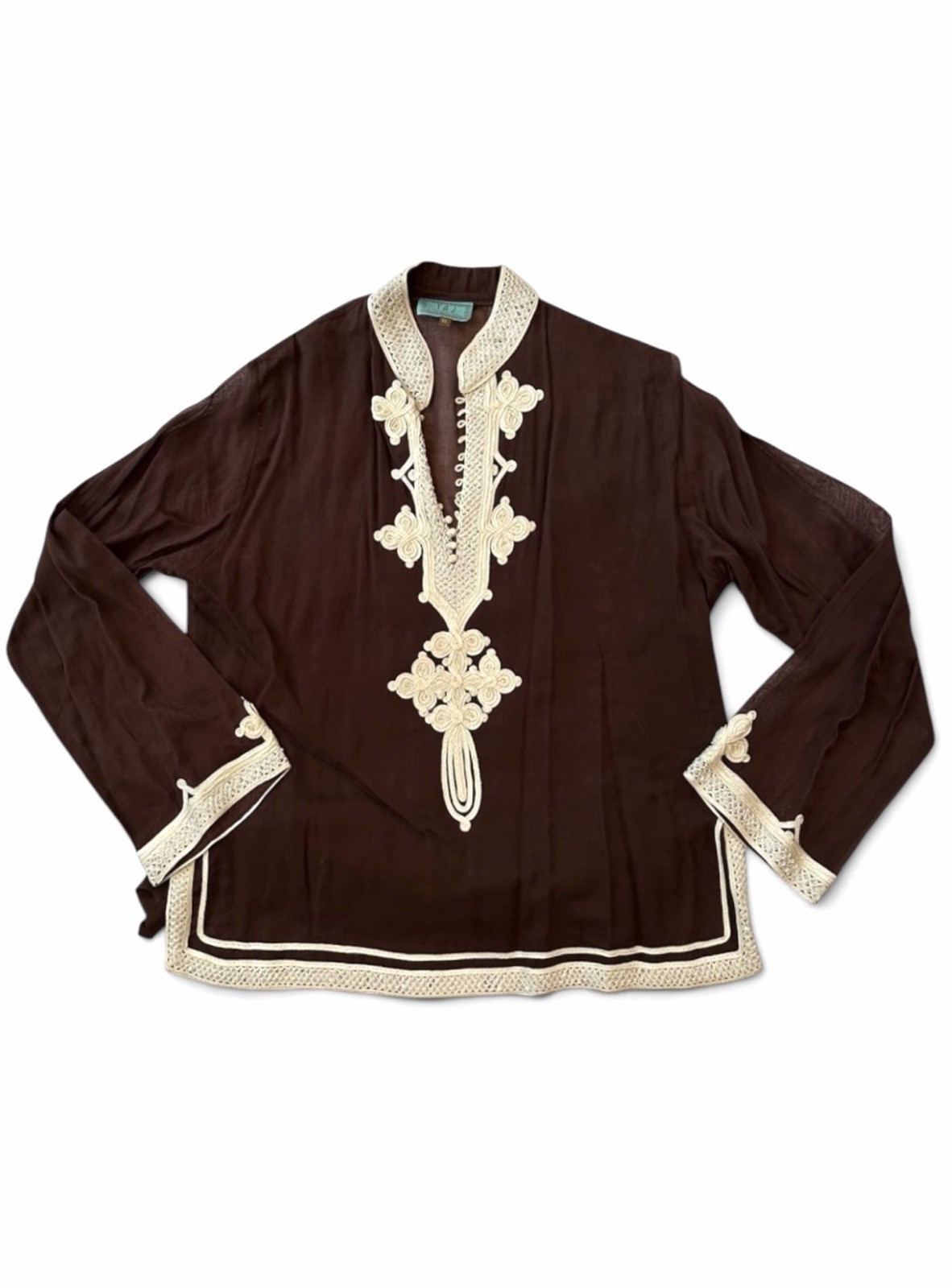 TAJ By Sabrina Crippa Tunic Top Cover Up X-Large Embroidered Brown Sequins $399