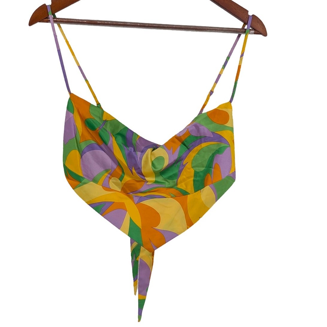 NWT Danielle Bernstein Saved By The Bell Satin Cowl Tie Back Top XL Multi