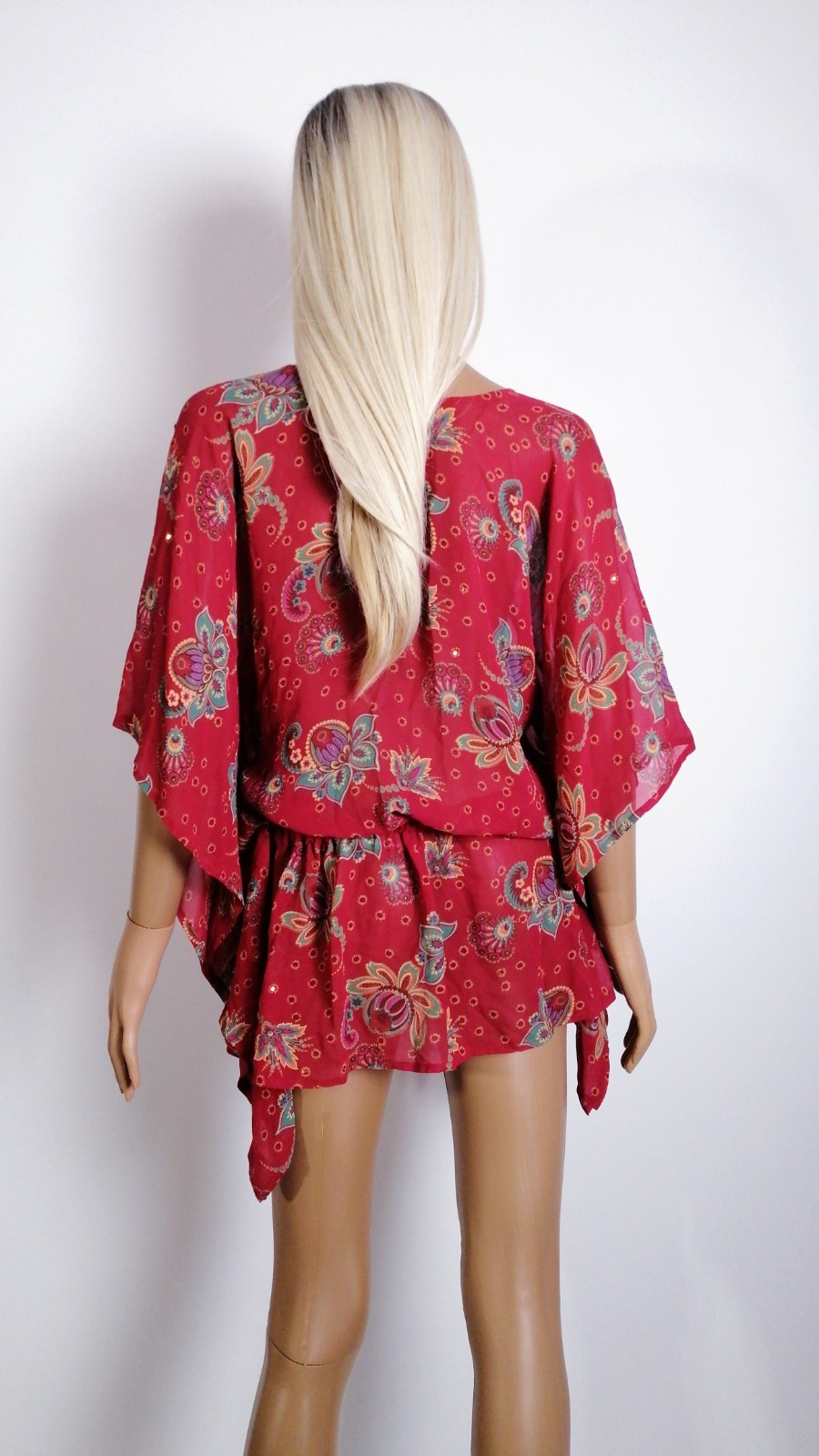 Butterfly by Matthew Williamson Kaftan Tunic 100% Silk Paisley Floral Boho M