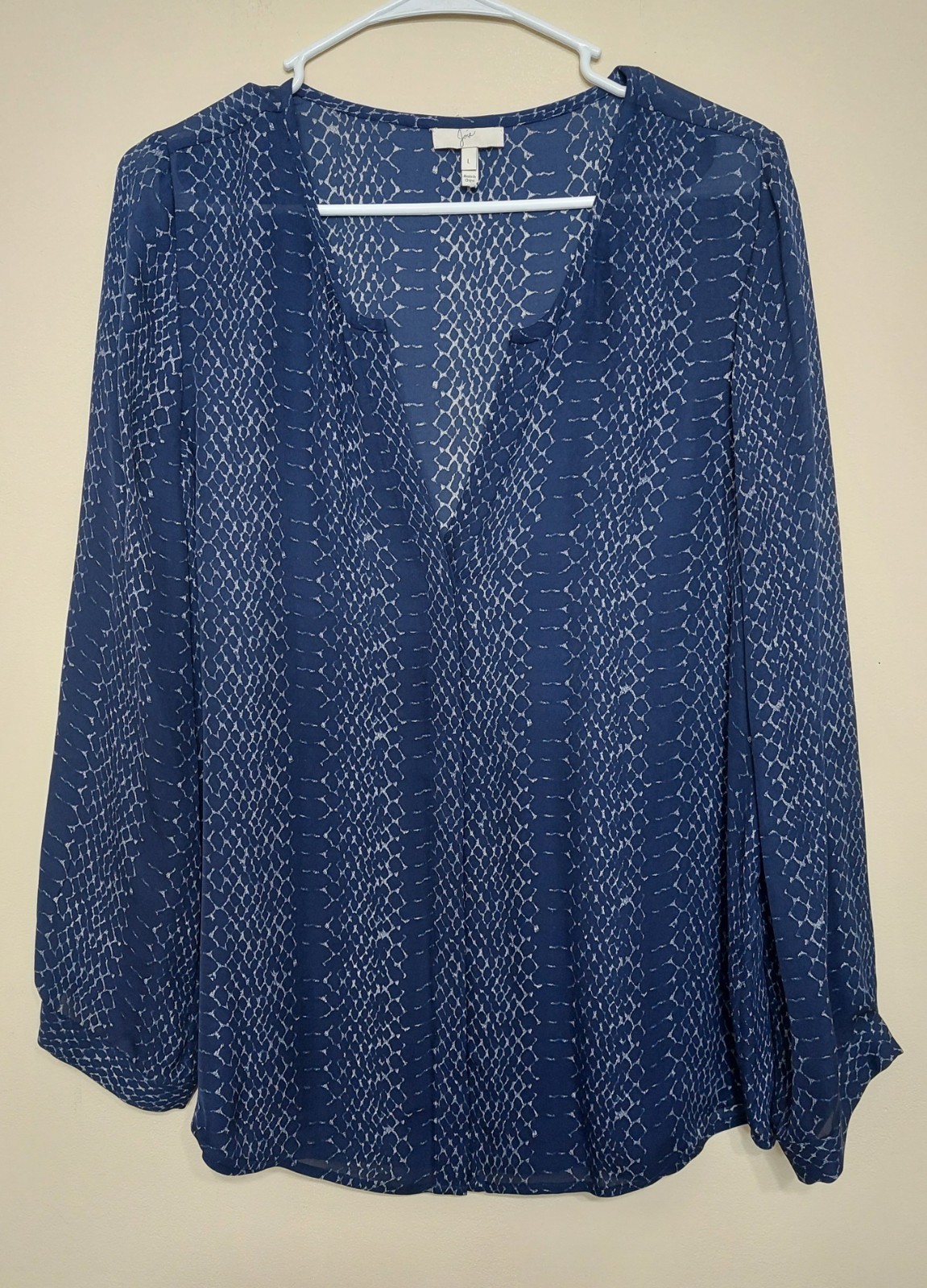 7 35 Joie L Blue Snake Print Long Sleeve Sheer Blouse