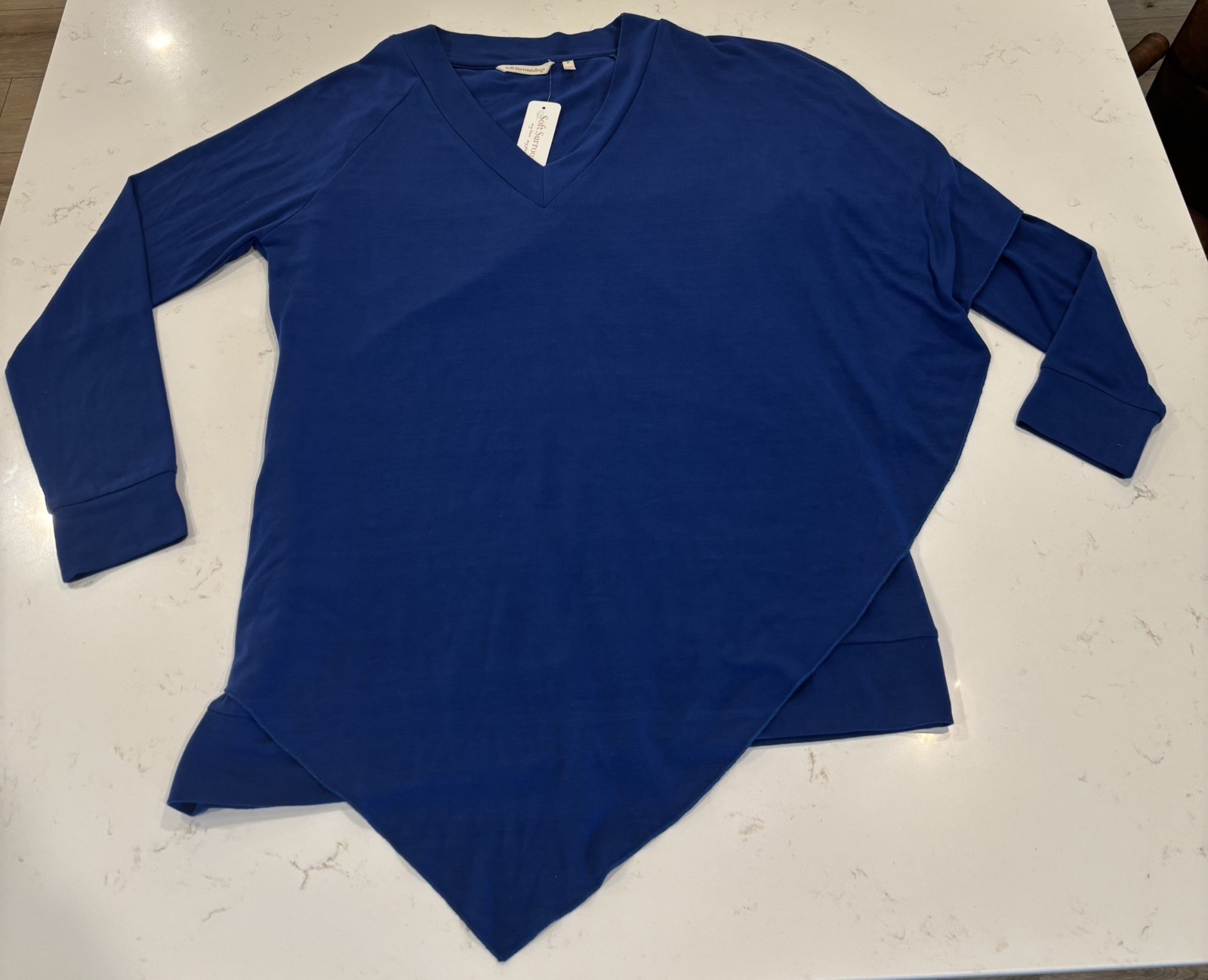Soft Surroundings Madeline Tunic Women M Lagoon Blue Asymmetrical Lagenlook Boho