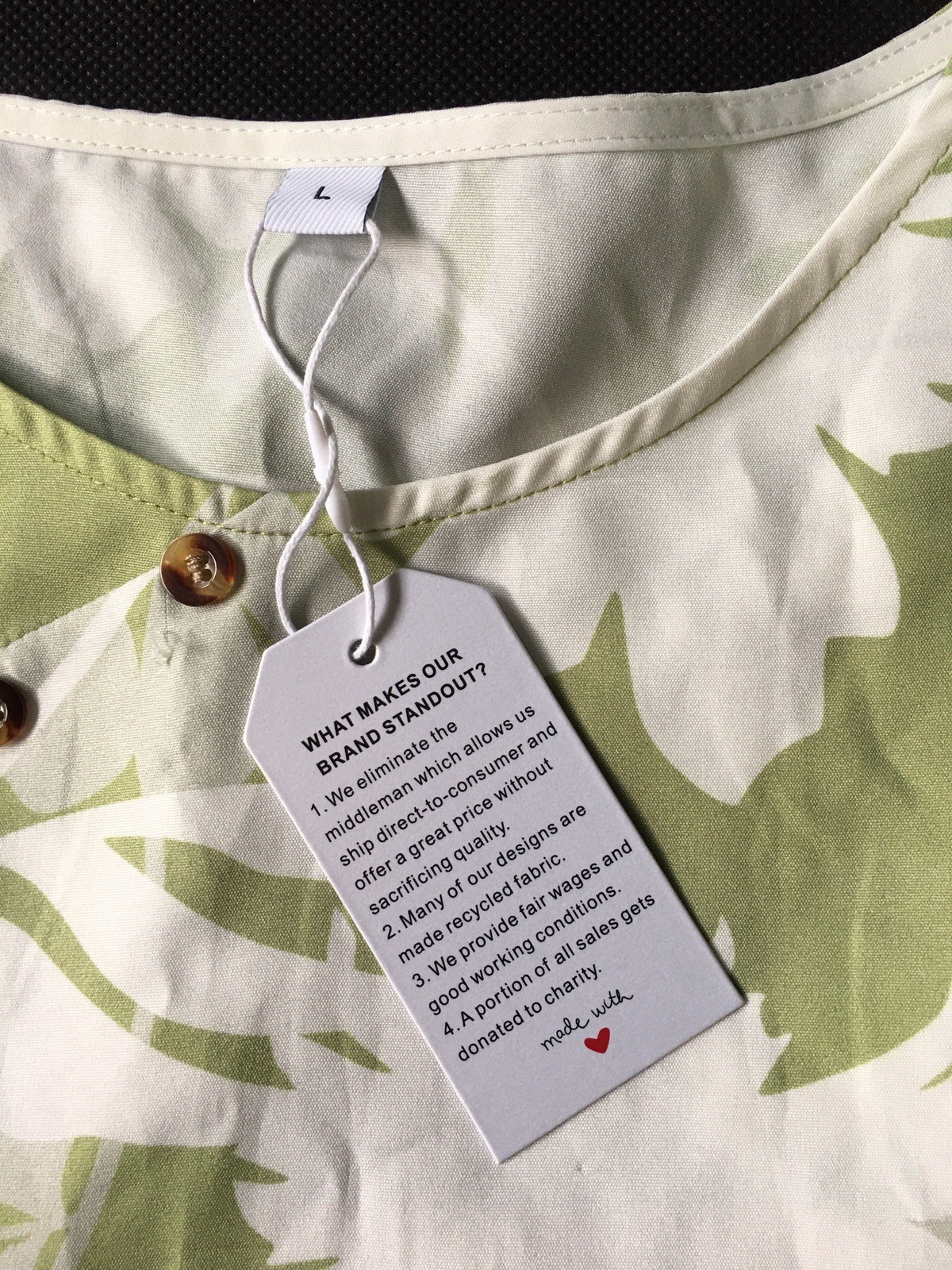 Made With Love Floral Shirt S: L, Pale Green, NWT, Buttons, 3/4 Sleeves,