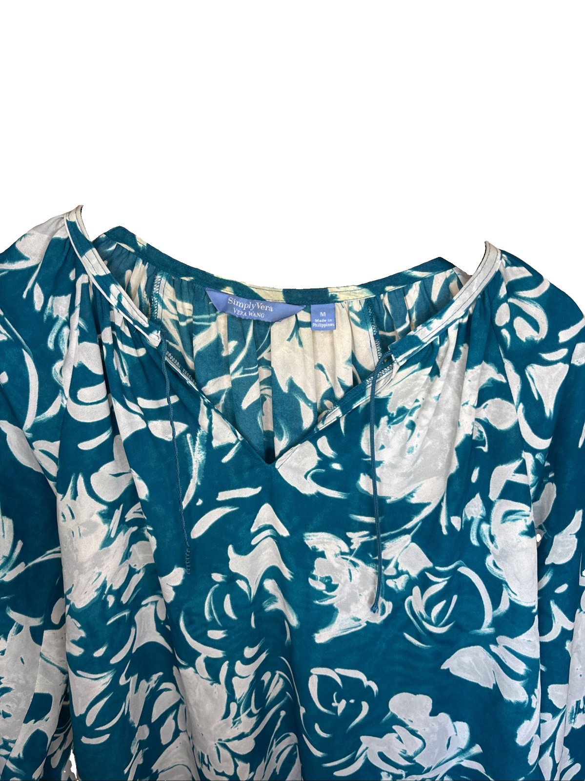 Medium Simply Vera Vera Wang, Lightweight Flowy Polyester Blouse, Teal