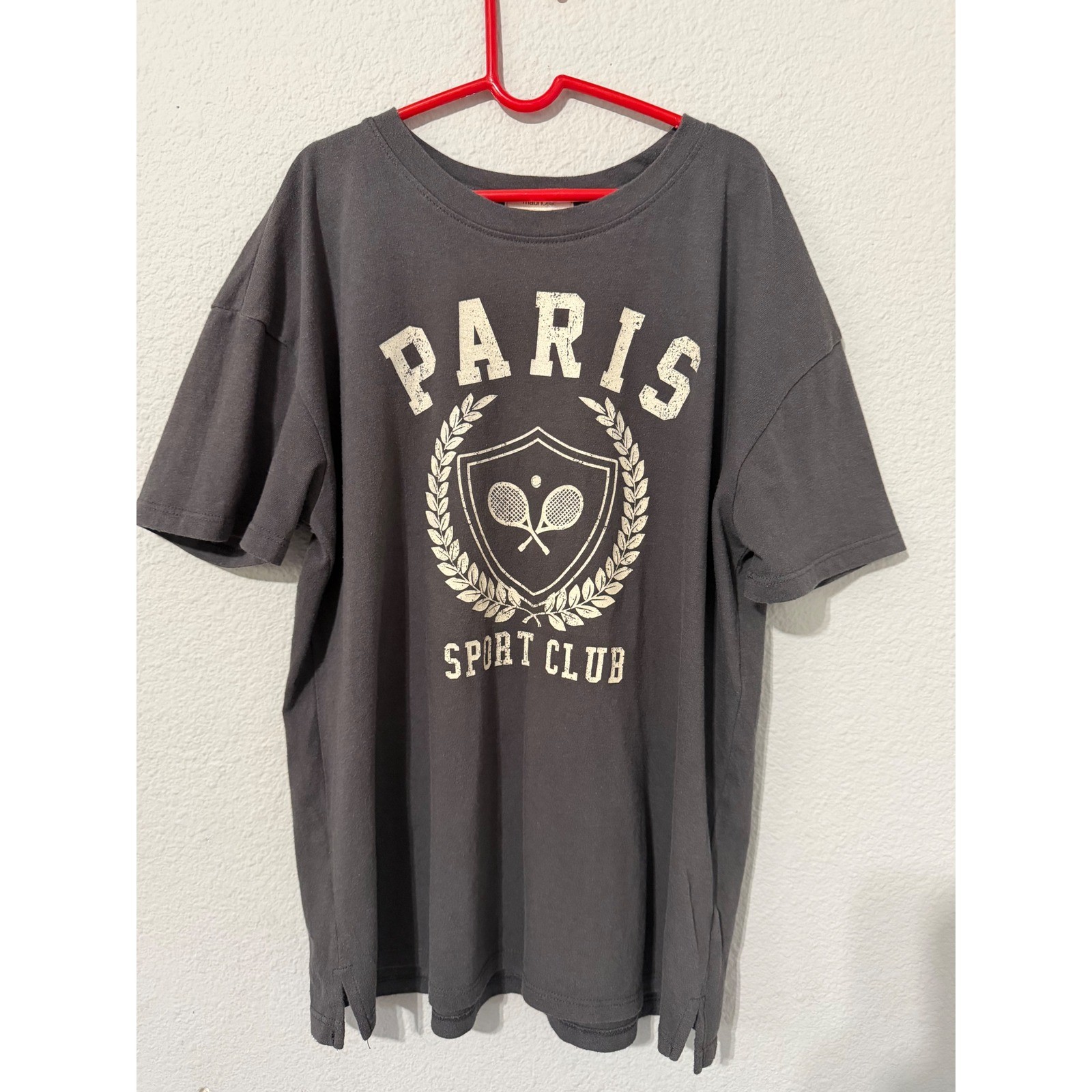 Maurices Womens T-Shirt XS Paris Sport Club Tennis Graphic Charcoal Grey Boxy
