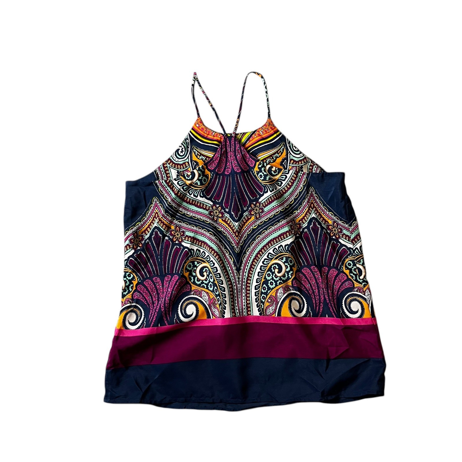 Renee C. Womens Paisley Halter Camisole Top Navy Magenta Boho Made in USA Small