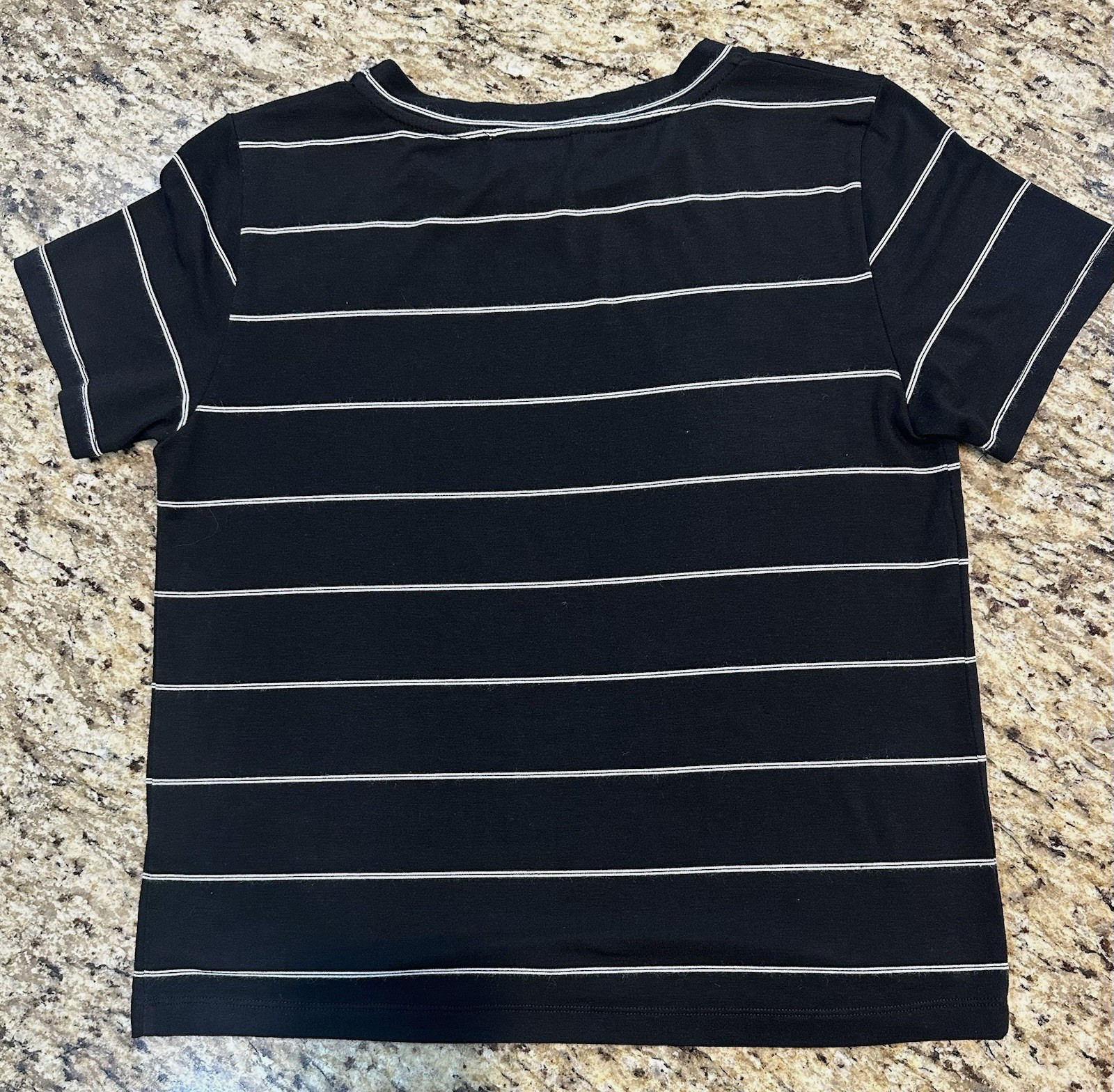 Amour Vert Berkeley Dream Knit Tee Shirt Black w/White Stripes Women XS