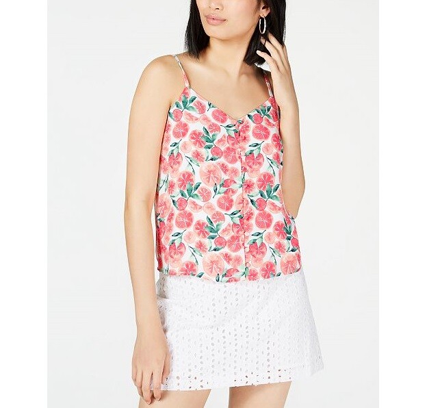Maison Jules Womens XS Orange White Citrus Splash Button Down Camisole Top NWT